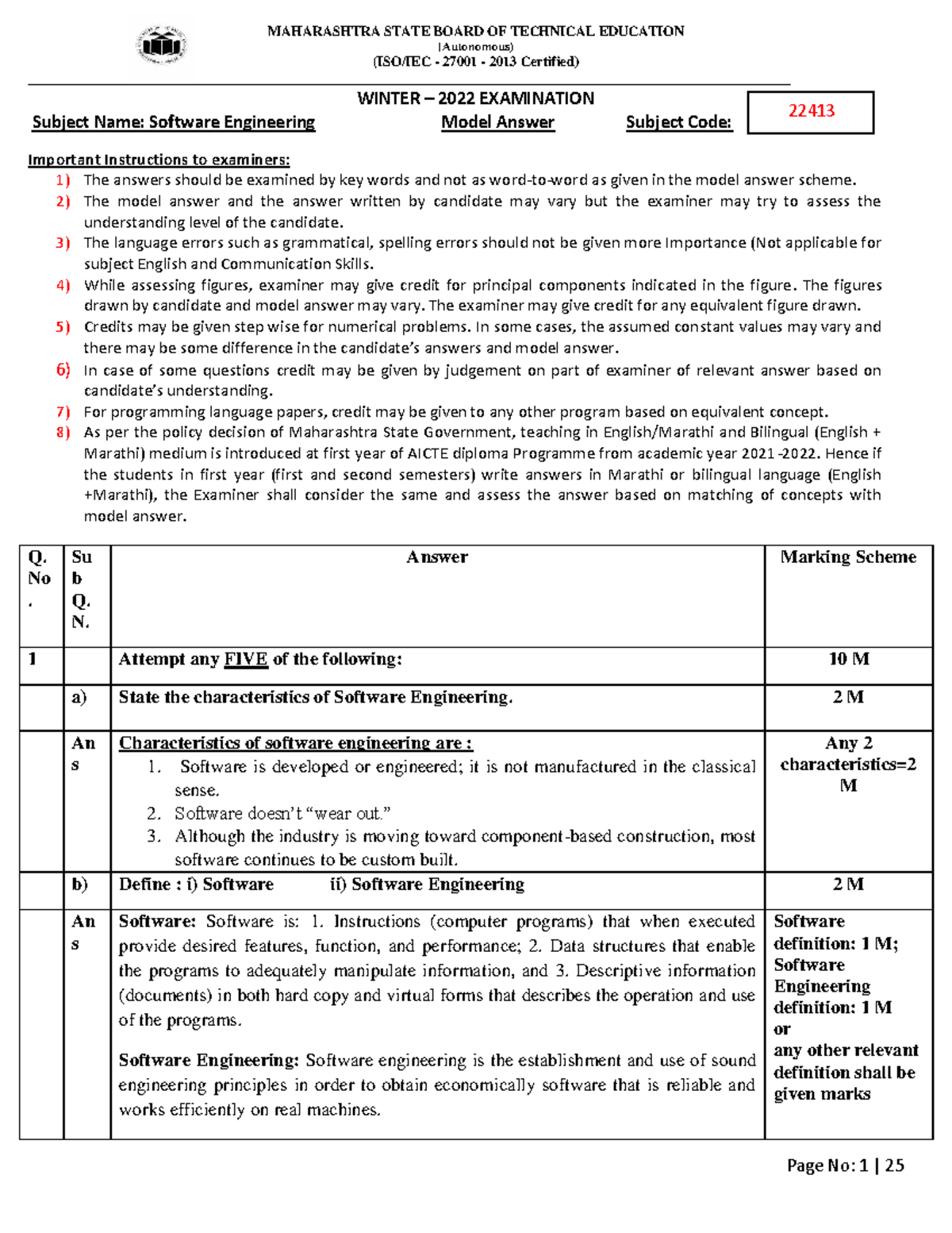 S22 - MSBTE Software Engineering Winter 2022 Model Answers - Studocu