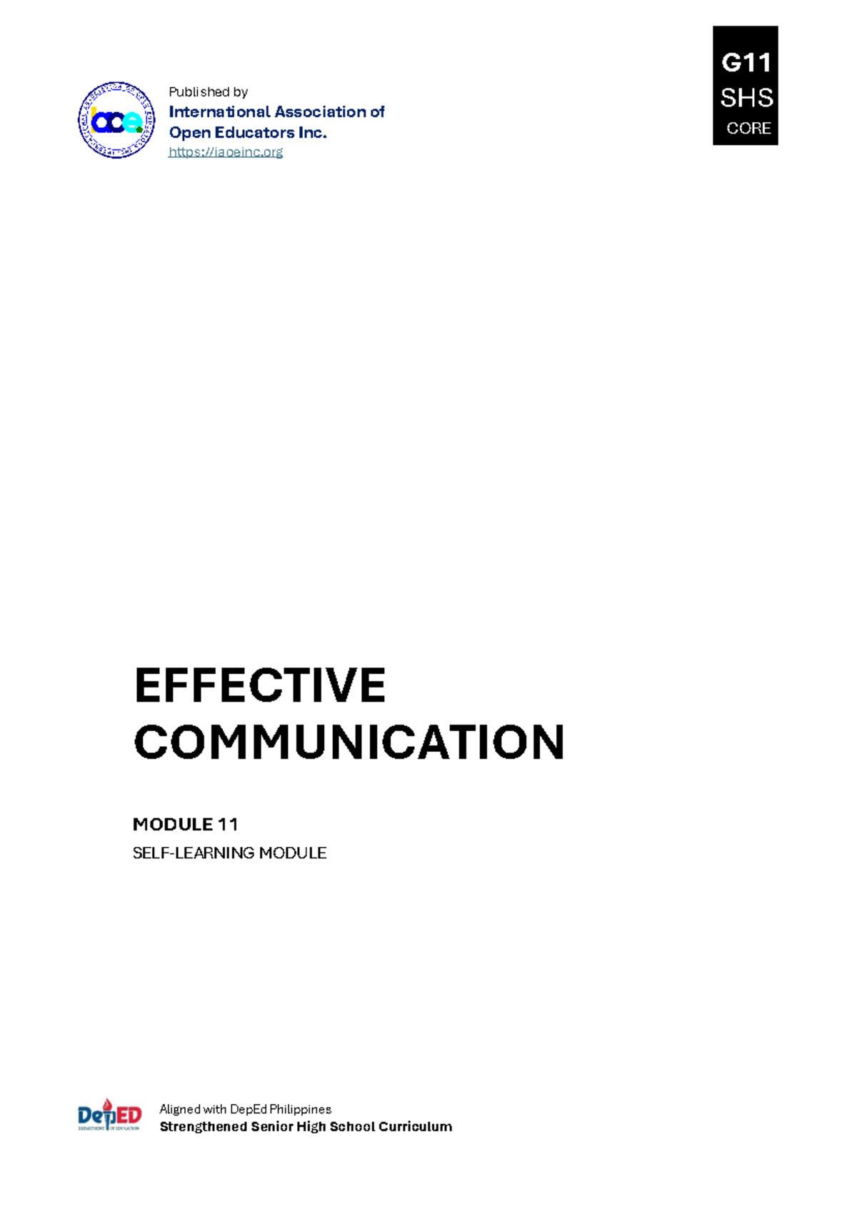 SLM G11 SHS Effective Communication Module 11: Intrapersonal Skills ...