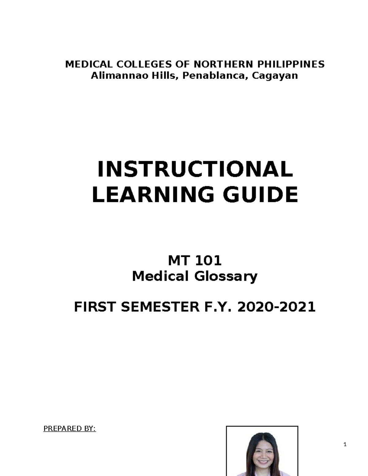 MT 101 Medical Glossary: Prelim Lecture Notes for Nursing Students ...