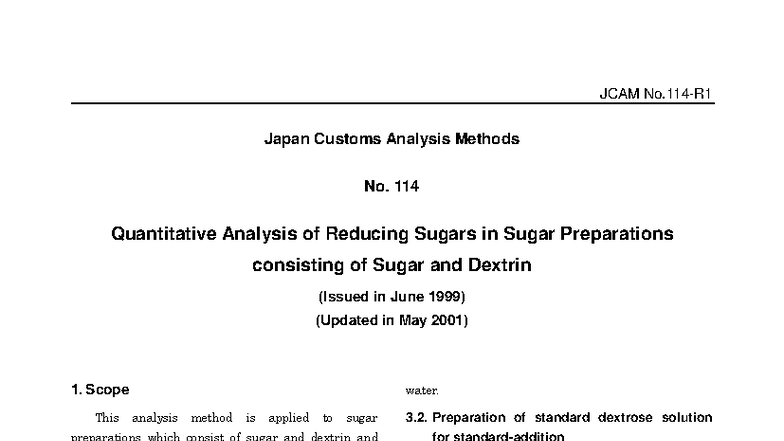JCAM 114: Quantitative Analysis of Reducing Sugars in Sugar ...