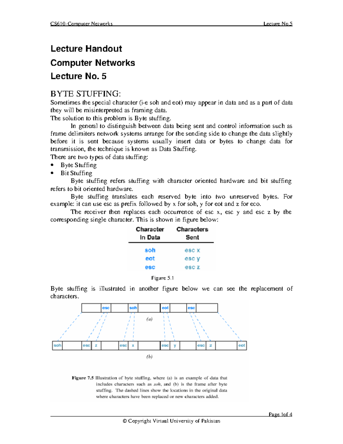 Networks Lecture No. 5: Data Stuffing & Error Detection Techniques ...