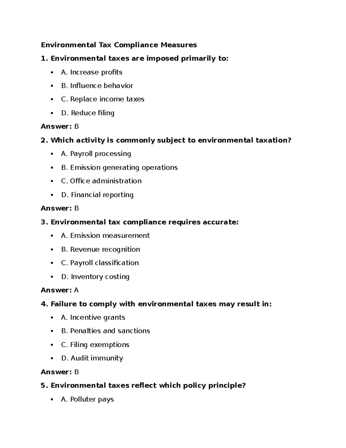 ENV 101: Environmental Tax Compliance Measures Overview - Studocu