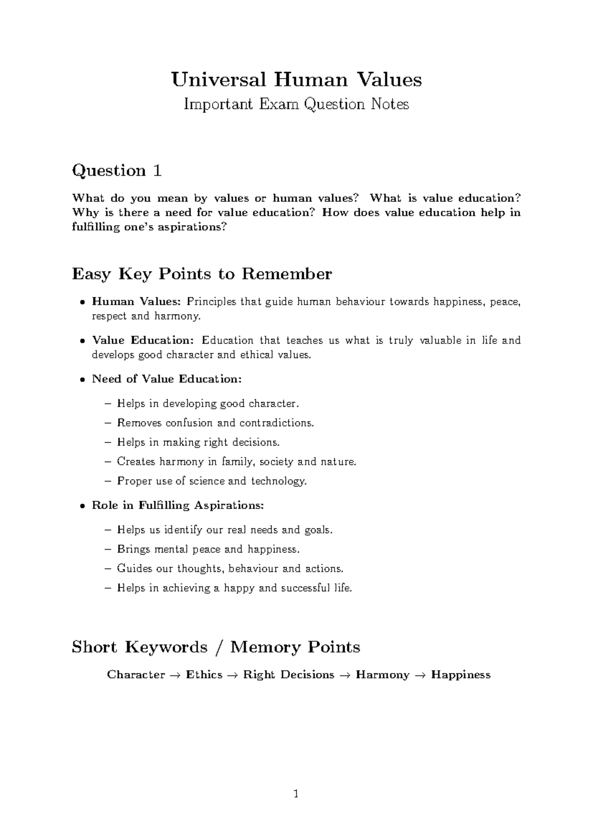 UHV 101: Essential Exam Notes on Universal Human Values - Studocu