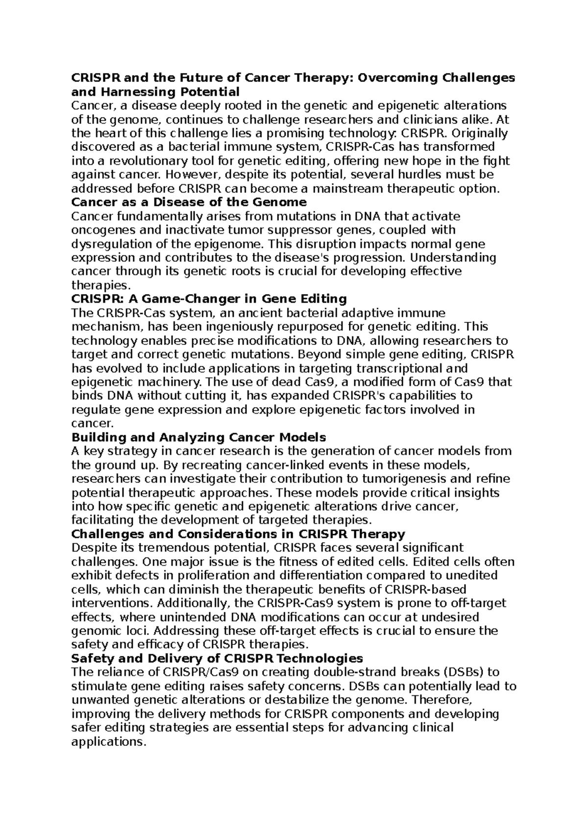 Crispr Cancer Therapy - Assignment for BABS2204 - CRISPR and the Future ...