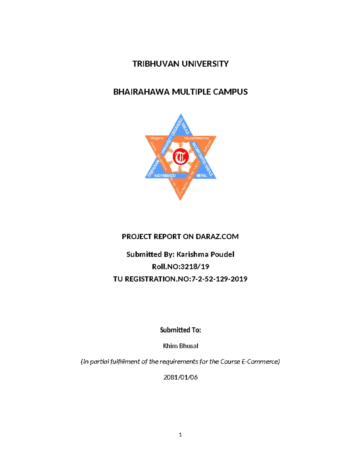 BBM 7th Sem Project Report: Analysis of Daraz.com E-commerce - Studocu