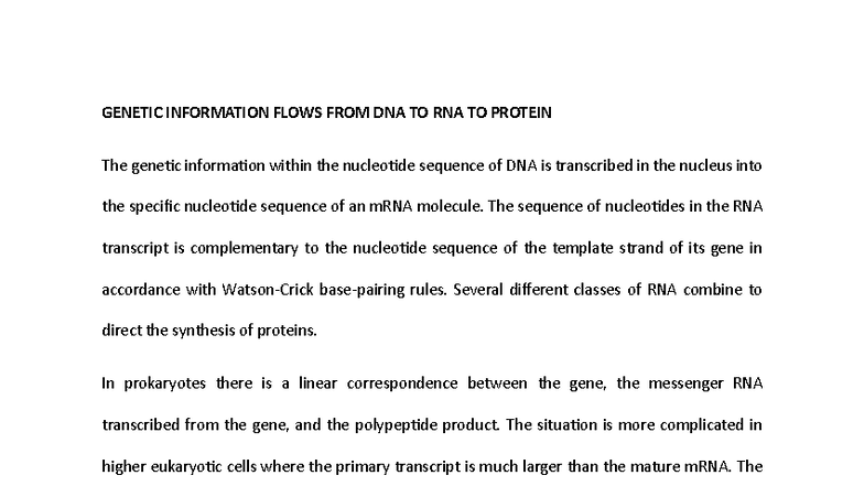 GEN 101: Genetic Info Flow from DNA to RNA to Protein - Studocu