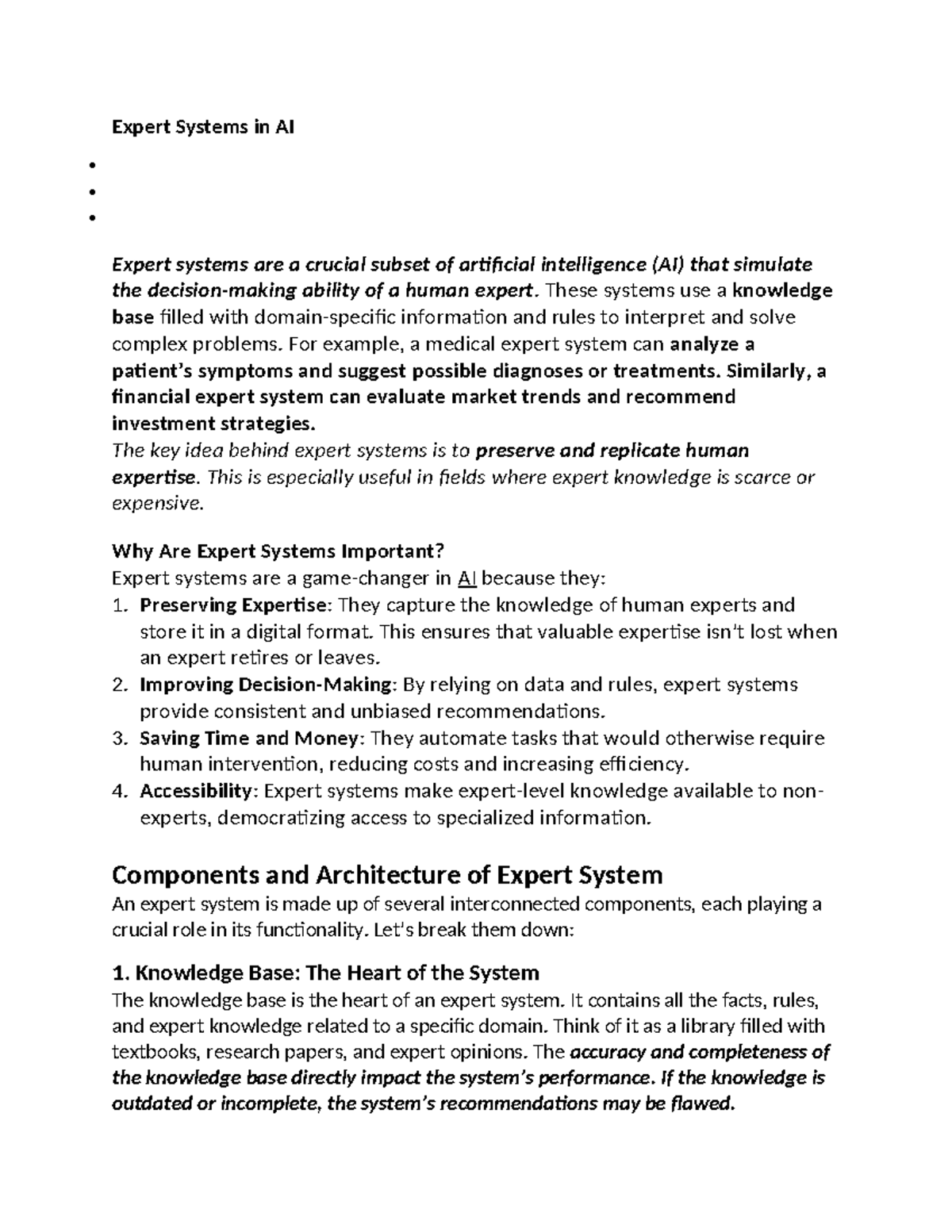 CS 101: Expert Systems in AI - Understanding Components and Importance ...