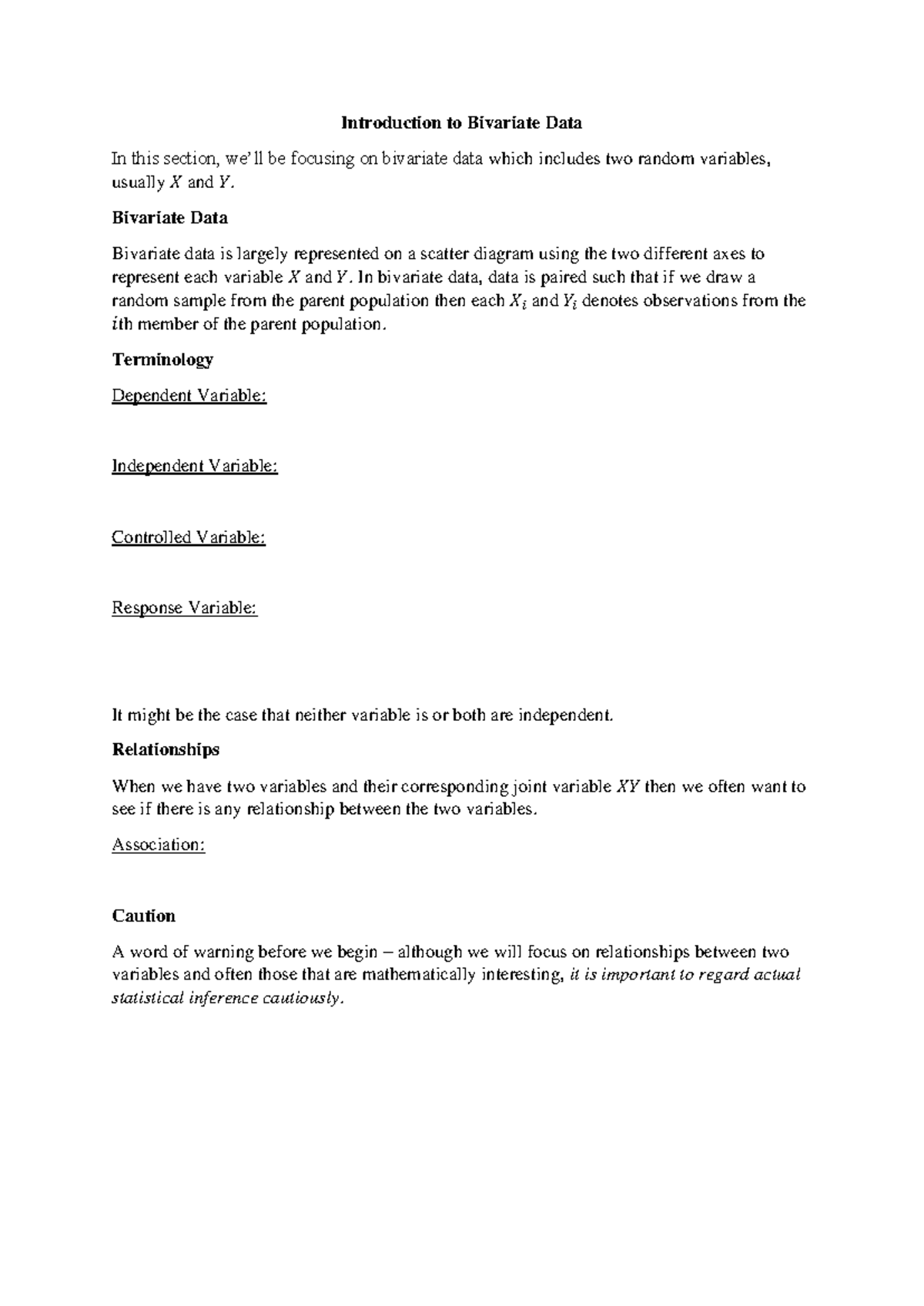 8.1 Bivariate Data PMCC and Hypothesis Testing - Student Version ...
