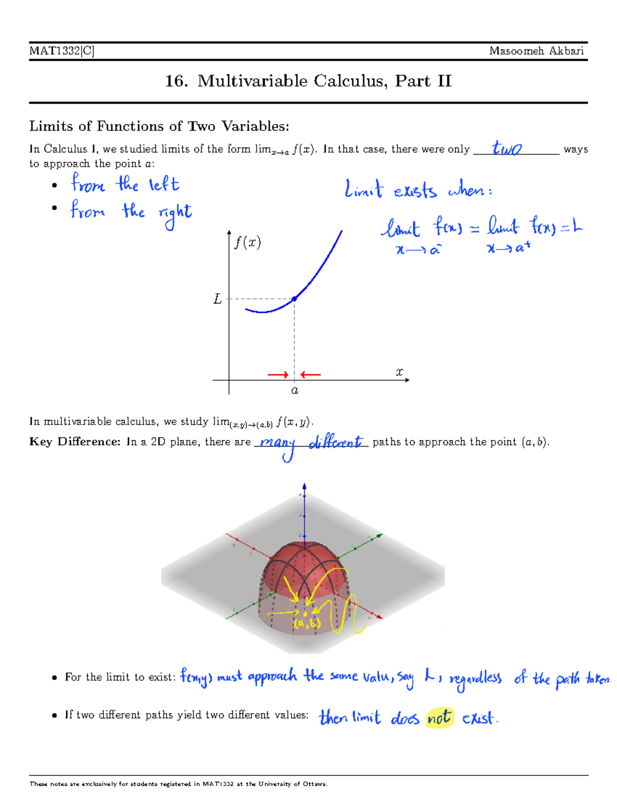 MAT1332 Final Exam Notes: Multivariable Calculus II Limits - Studocu