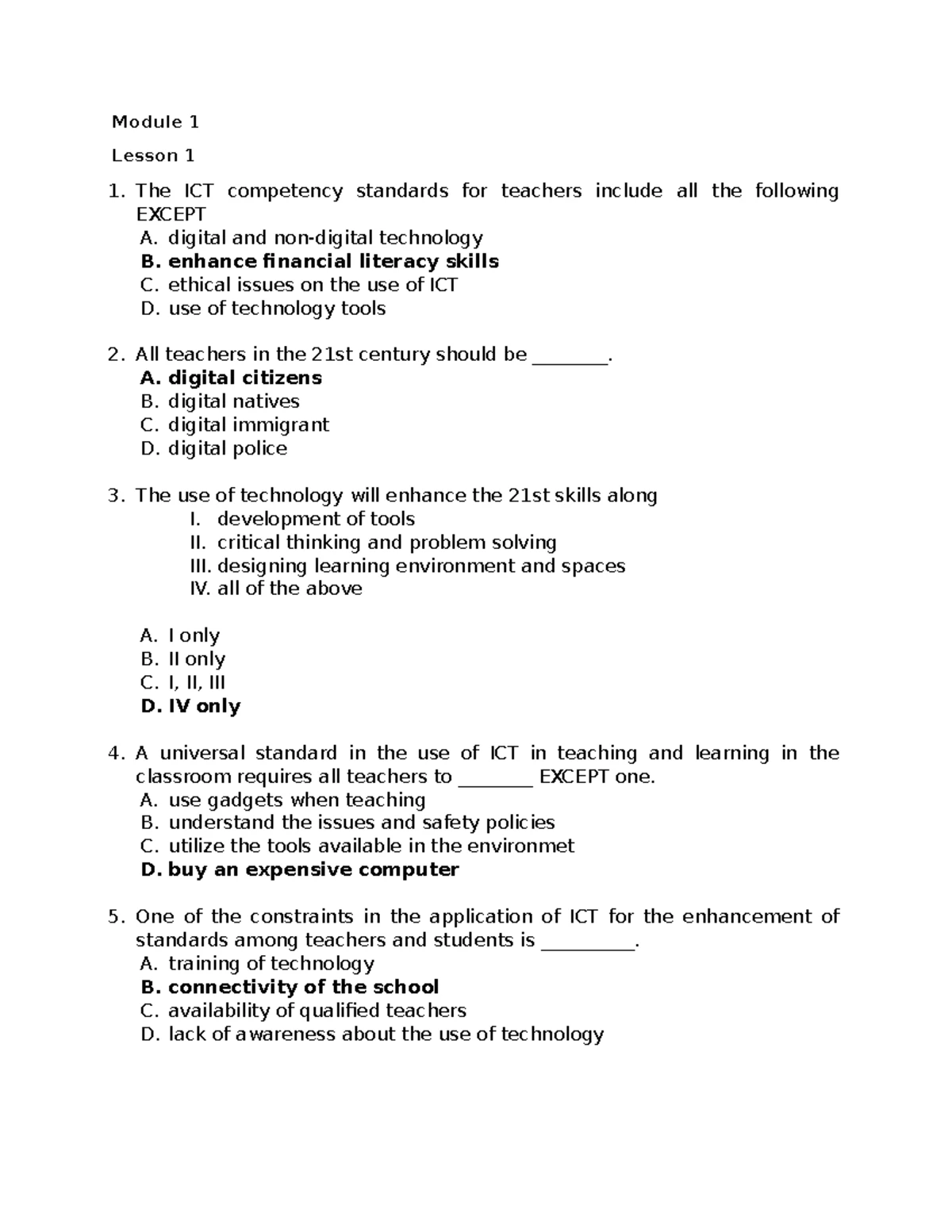 Possible - Professional Education TEACHING PROFESSION Which of the ...