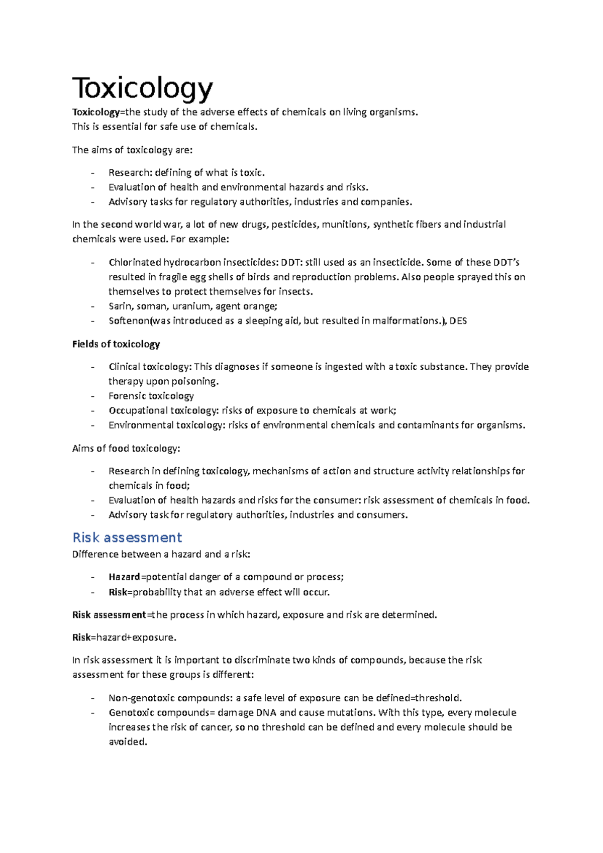 Toxicology Overview: Key Concepts and Risk Assessment Process - Studeersnel