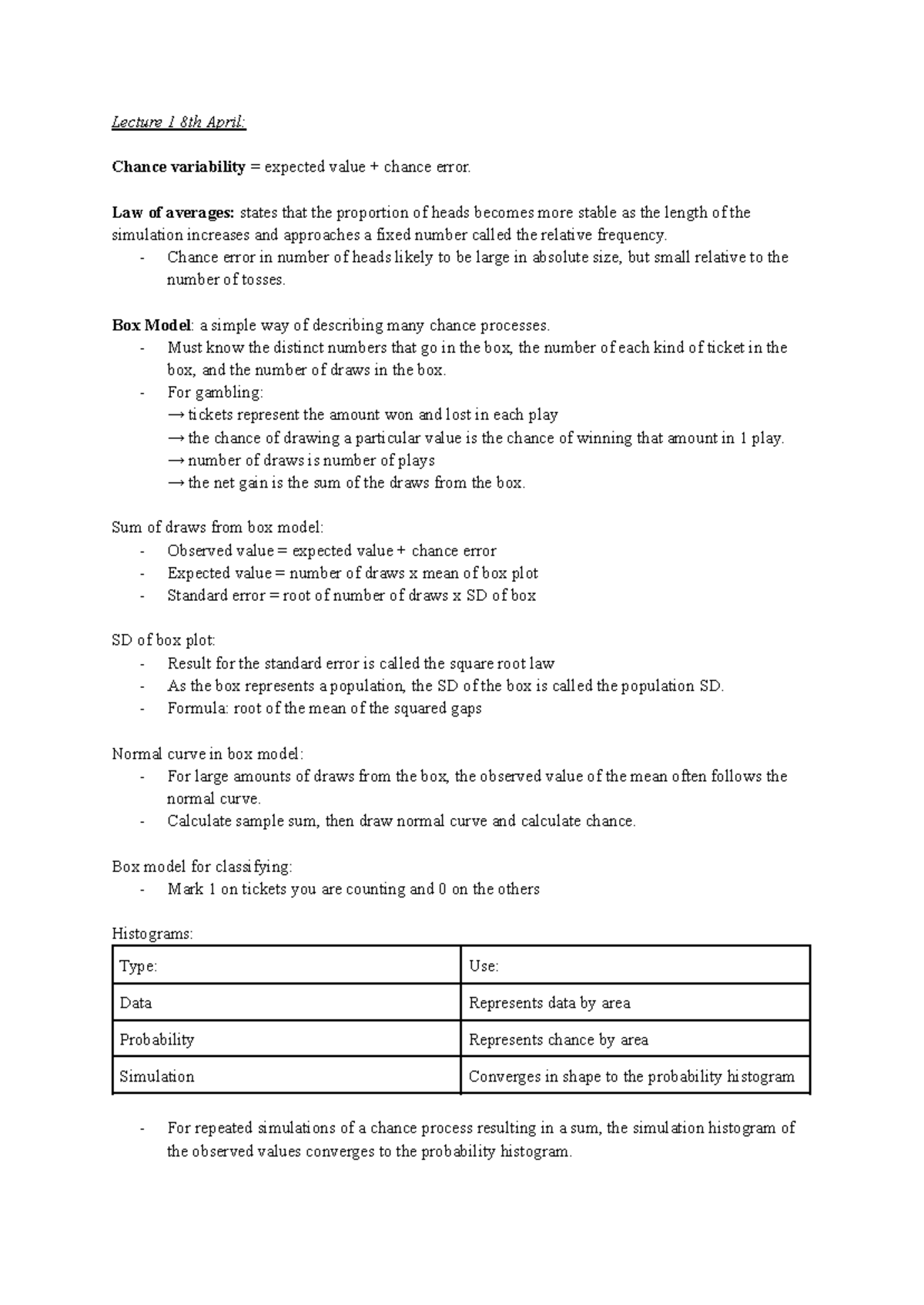 Data Science Lecture Notes: Weeks 7 & 8 on Chance & Sampling - Studocu