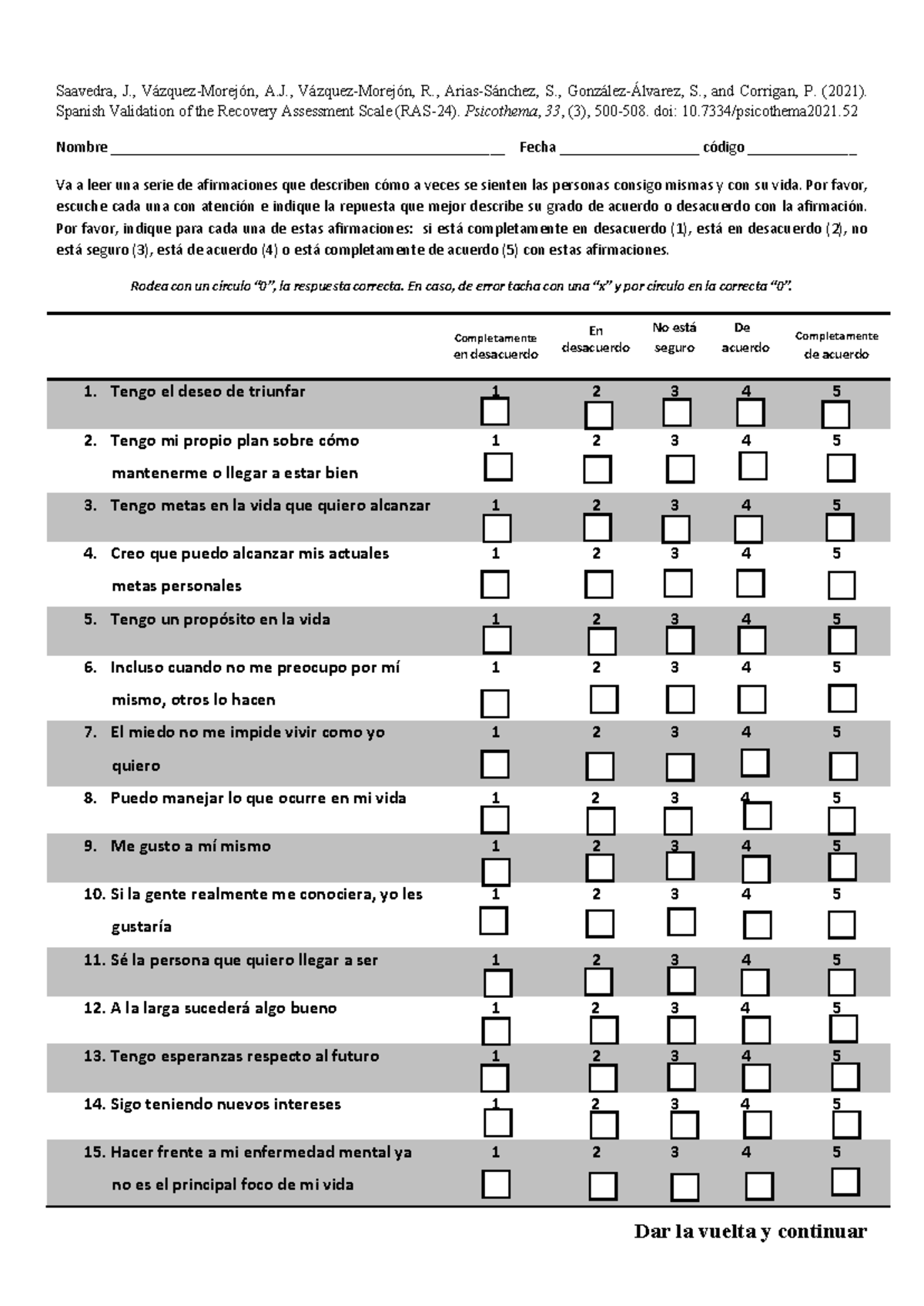 Validación en Español de la Escala de Evaluación de la Recuperación ...