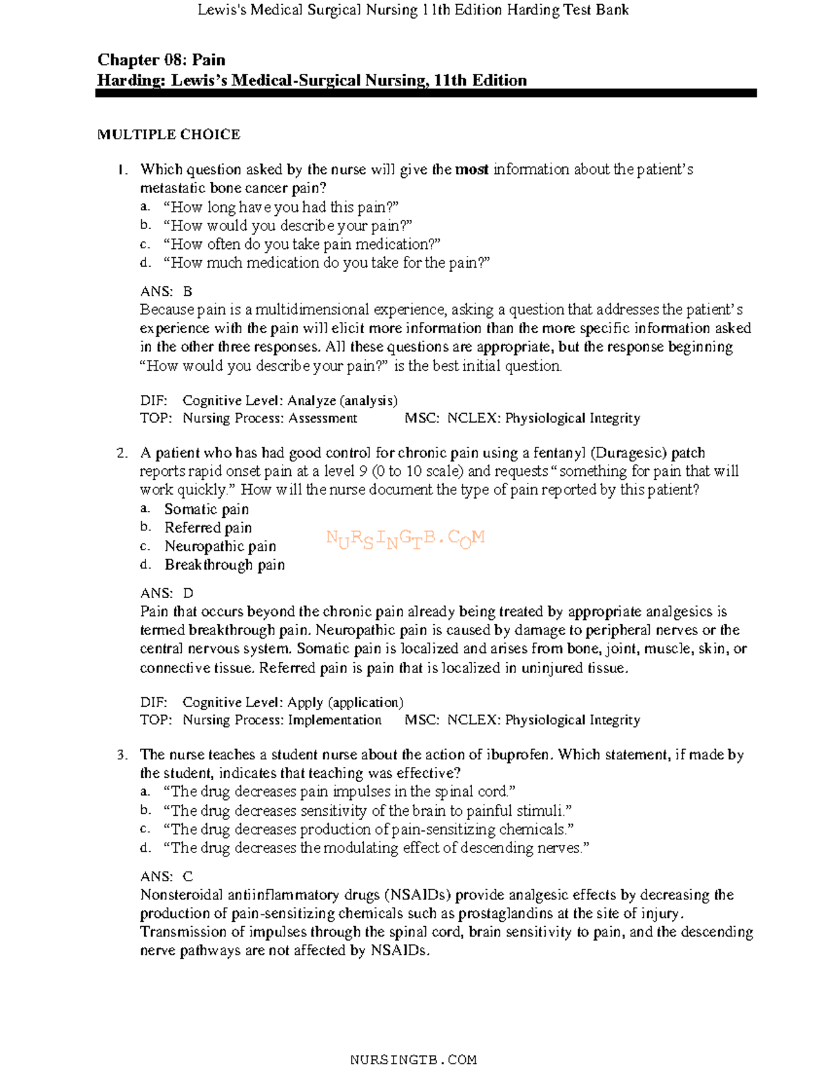 Chapter 08 Pain Management Strategies in Nursing (NURSING 101) - Studocu