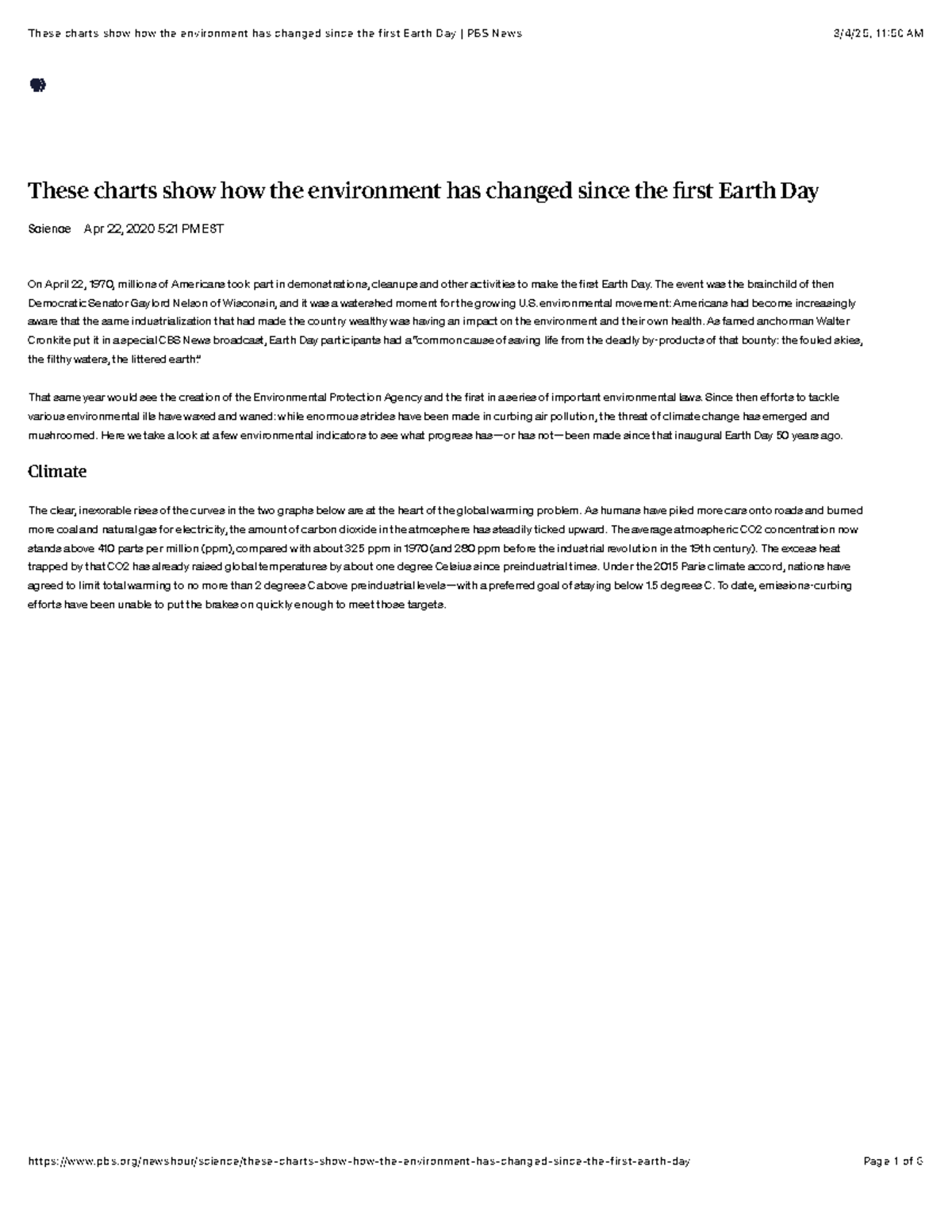 Environmental Changes Since Earth Day: 50 Years of Data Analysis - Studocu