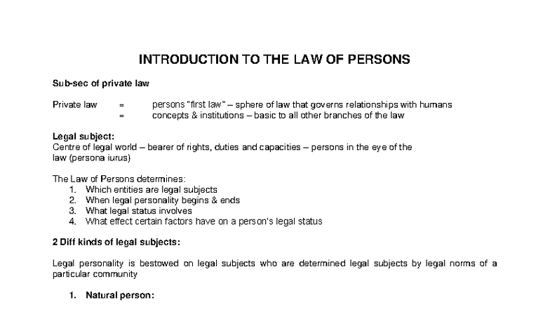 PVL1501 - Summary Notes on the Law of Persons - Studocu