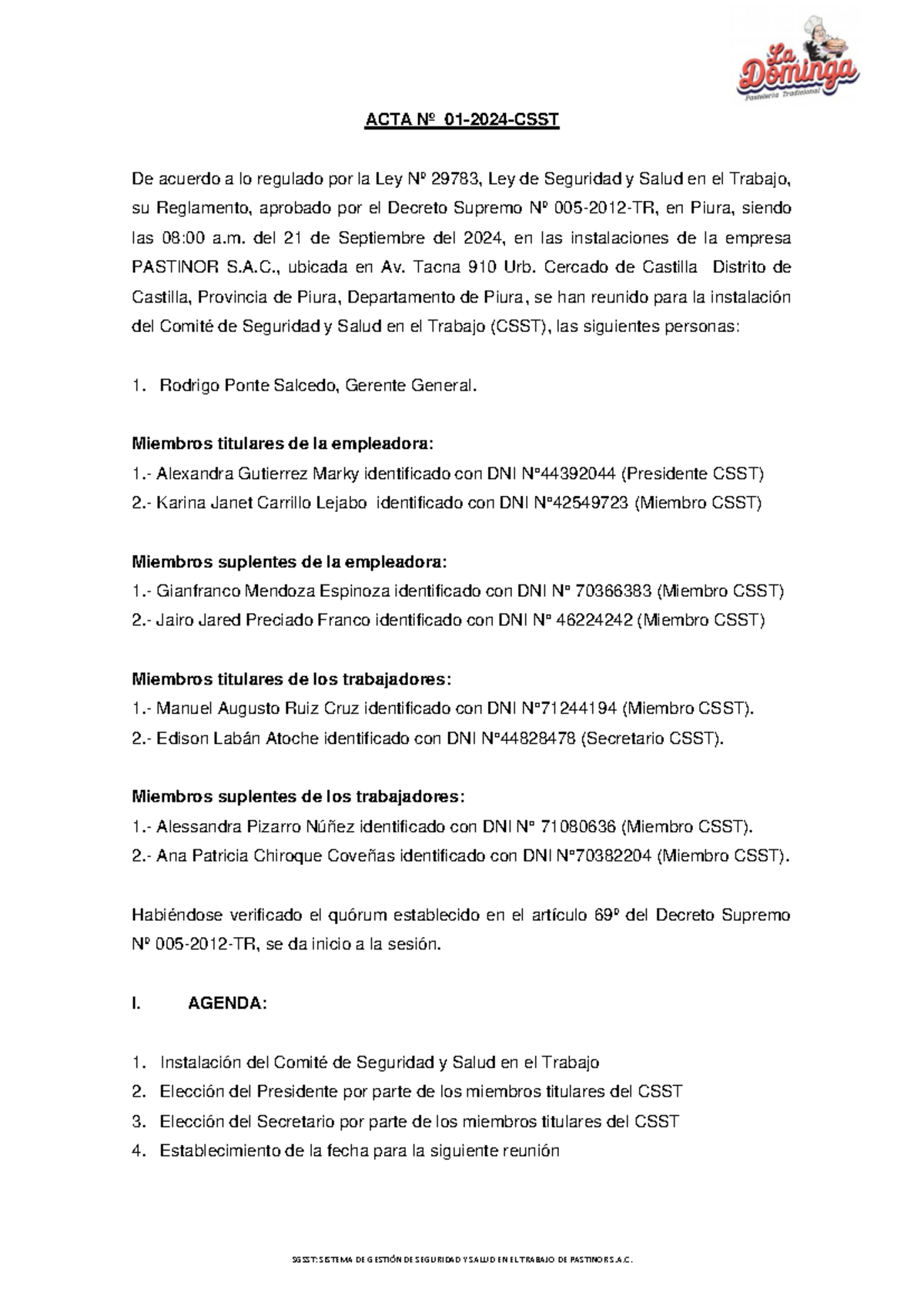ACTA Nº 001-2024: Instalación del Comité de Seguridad y Salud en ...