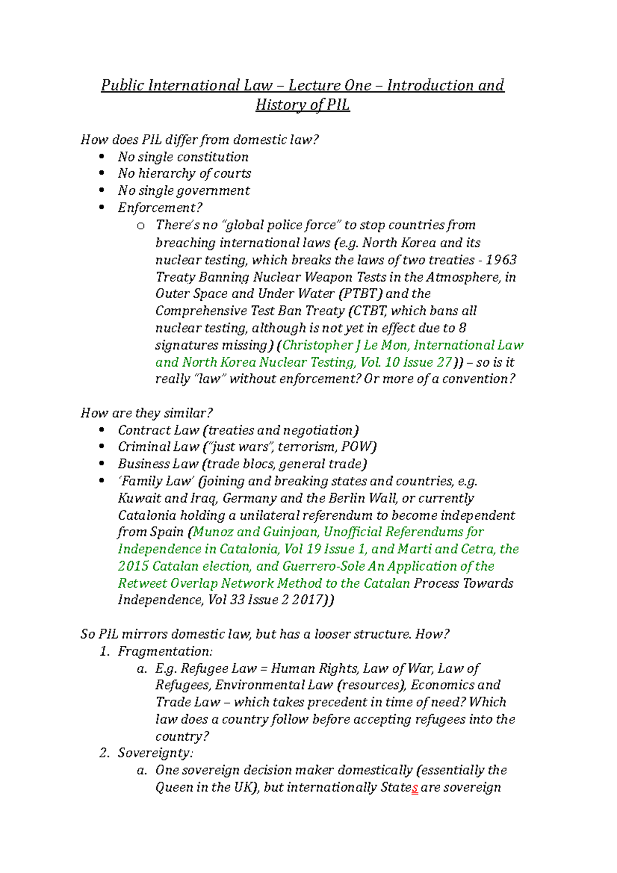 Public International Law Lecture Notes (PIL 101) - Intro & History ...