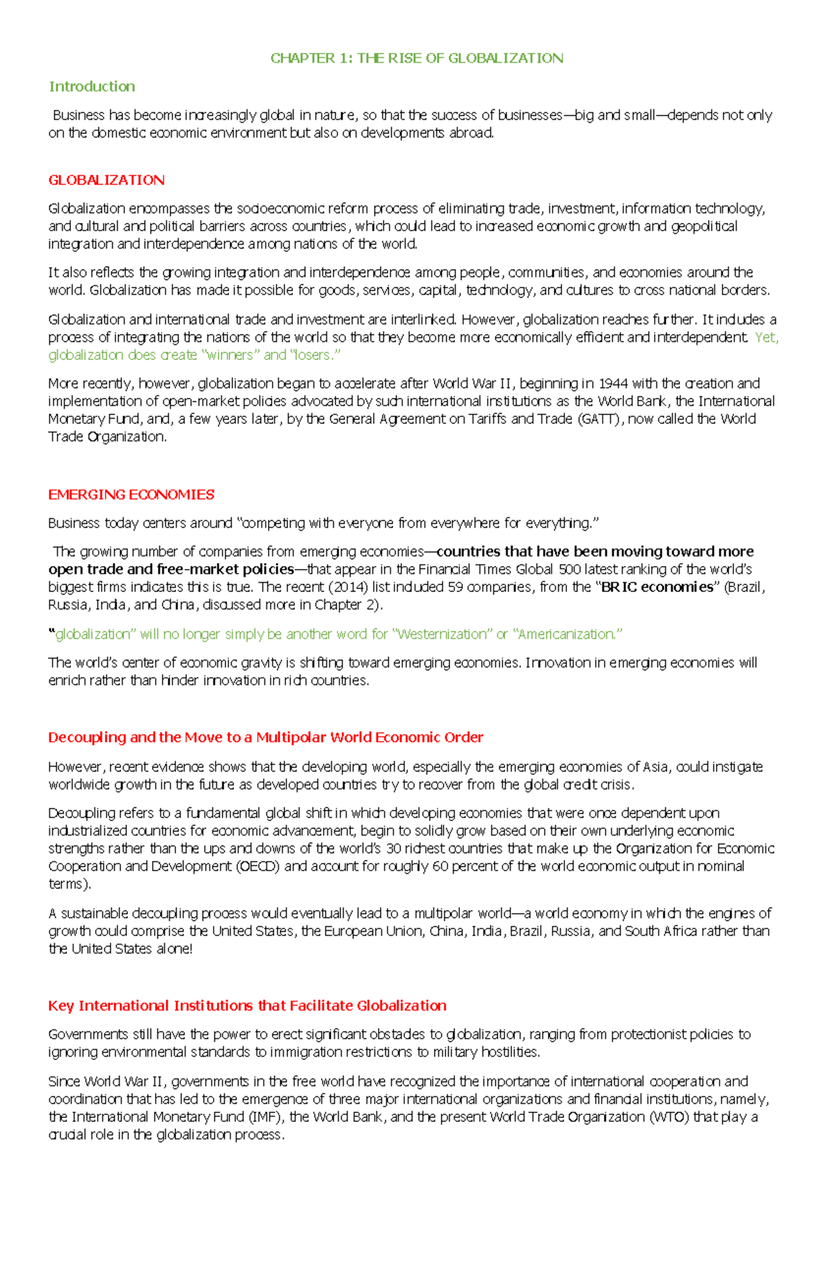 CHAPTER 1: THE RISE OF GLOBALIZATION - Key Concepts and Impacts - Studocu