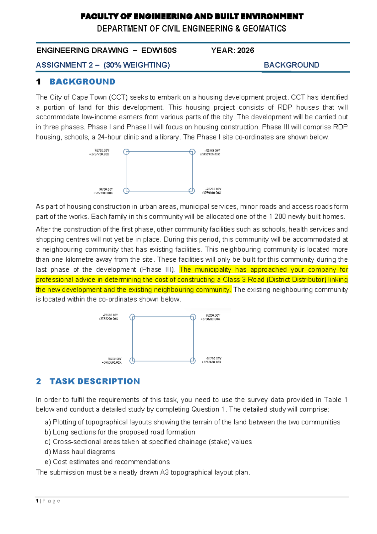 EDW150S Assignment 2: Geomatics Engineering Drawing for Housing Project ...
