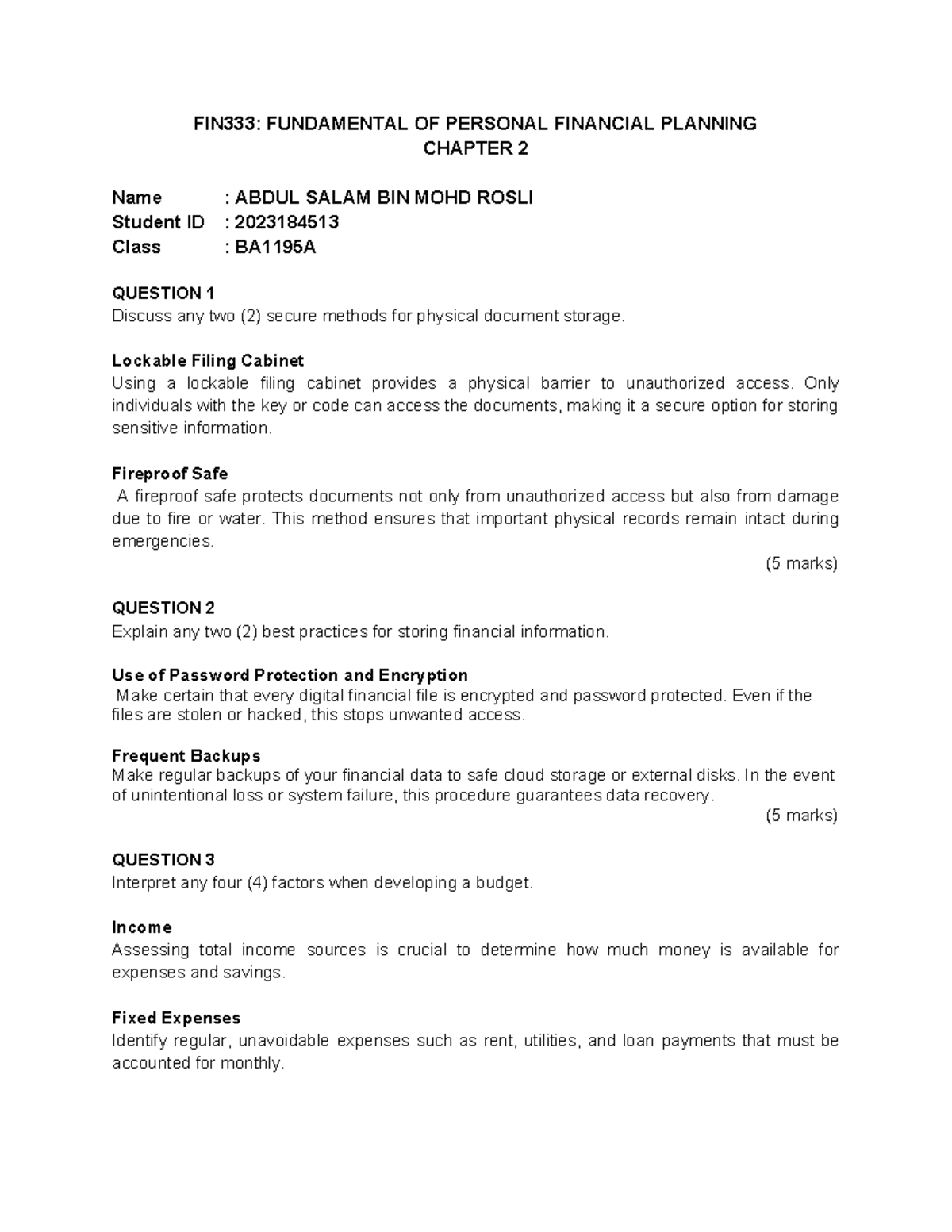 FIN333 Personal Financial Planning Chapter 2 Notes - Studocu