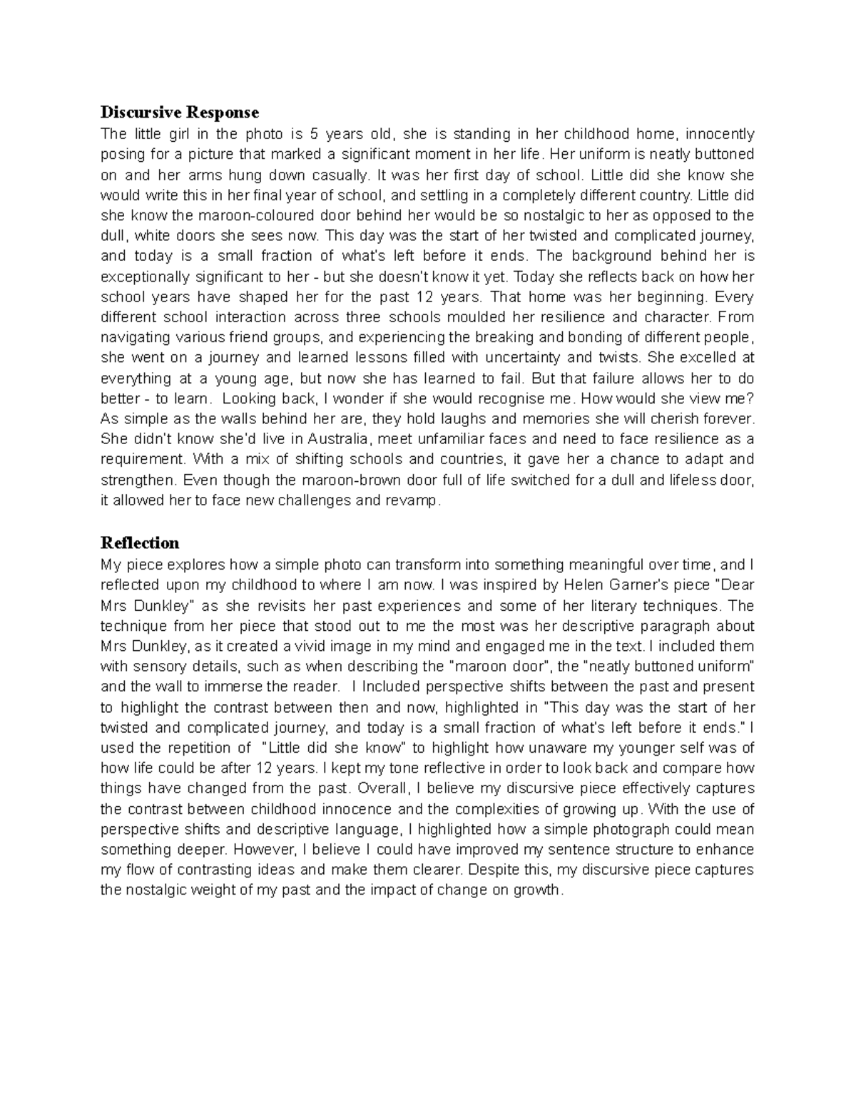 Discursive Practice Response: Reflecting on Childhood and Growth - Studocu