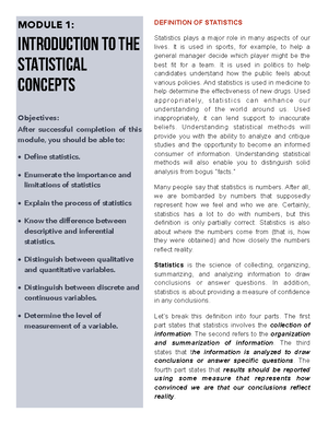 Chapter 1 - Module - Chapter 1: Drawing Statistical Conclusions This ...