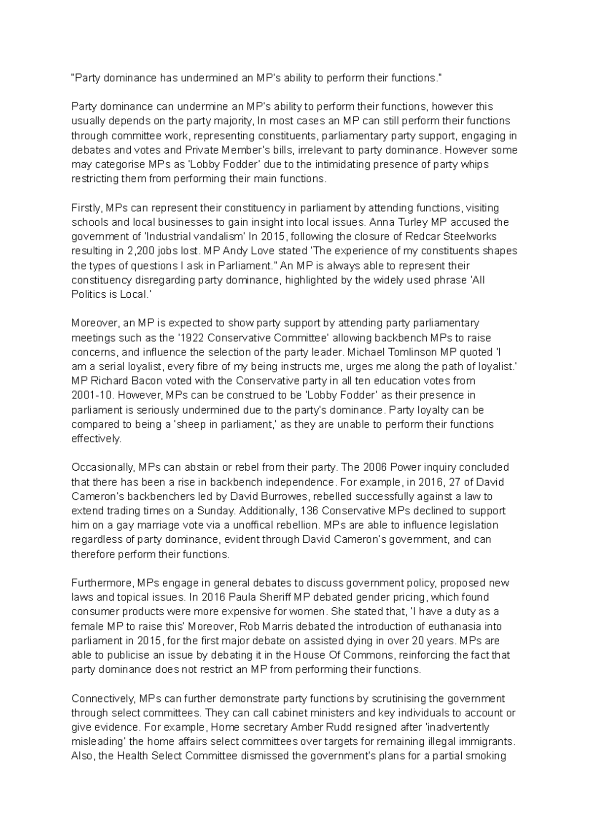 “Party Dominance vs MP Functions: A Critical Analysis” - Studocu