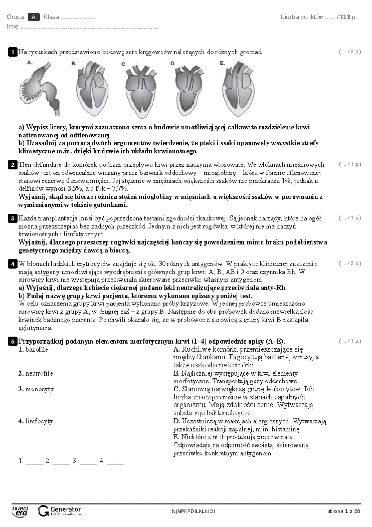 Sprawdzian Z Biologii Układ Krążenia Zdj www.studocu.com