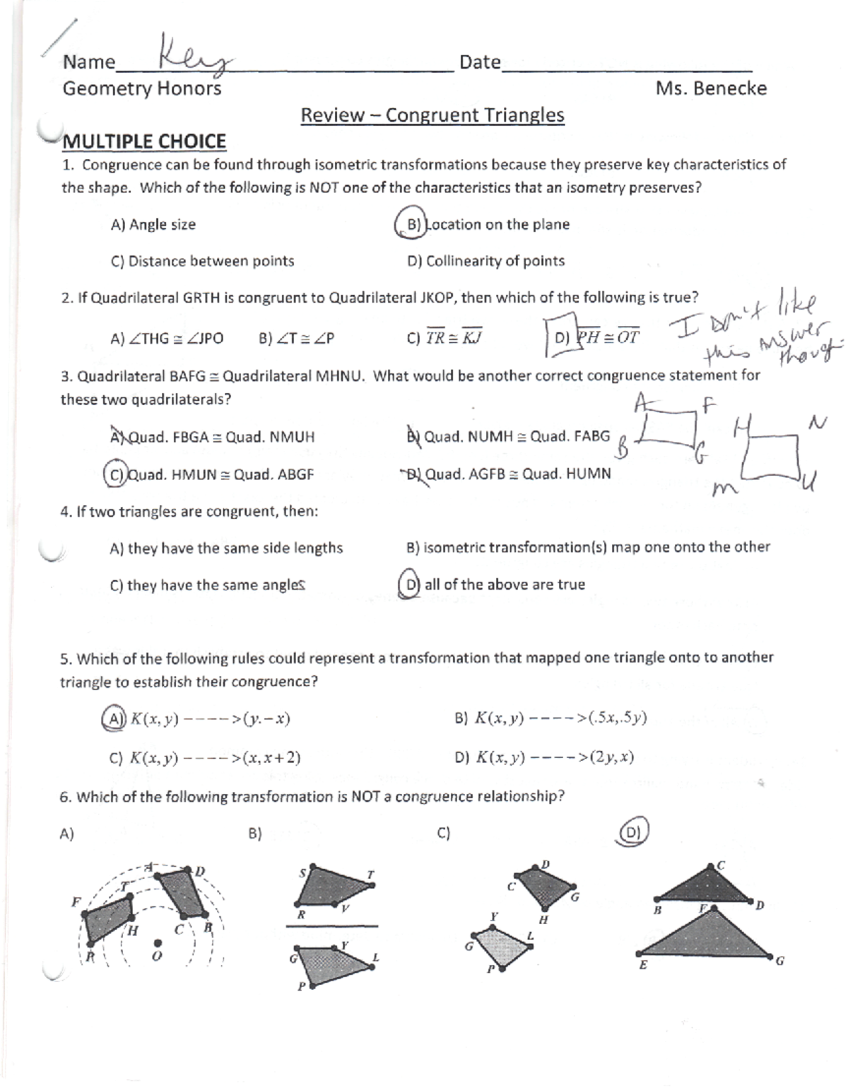 Day 13 Review Answer Key: Geometry - Congruent Triangles - Studocu
