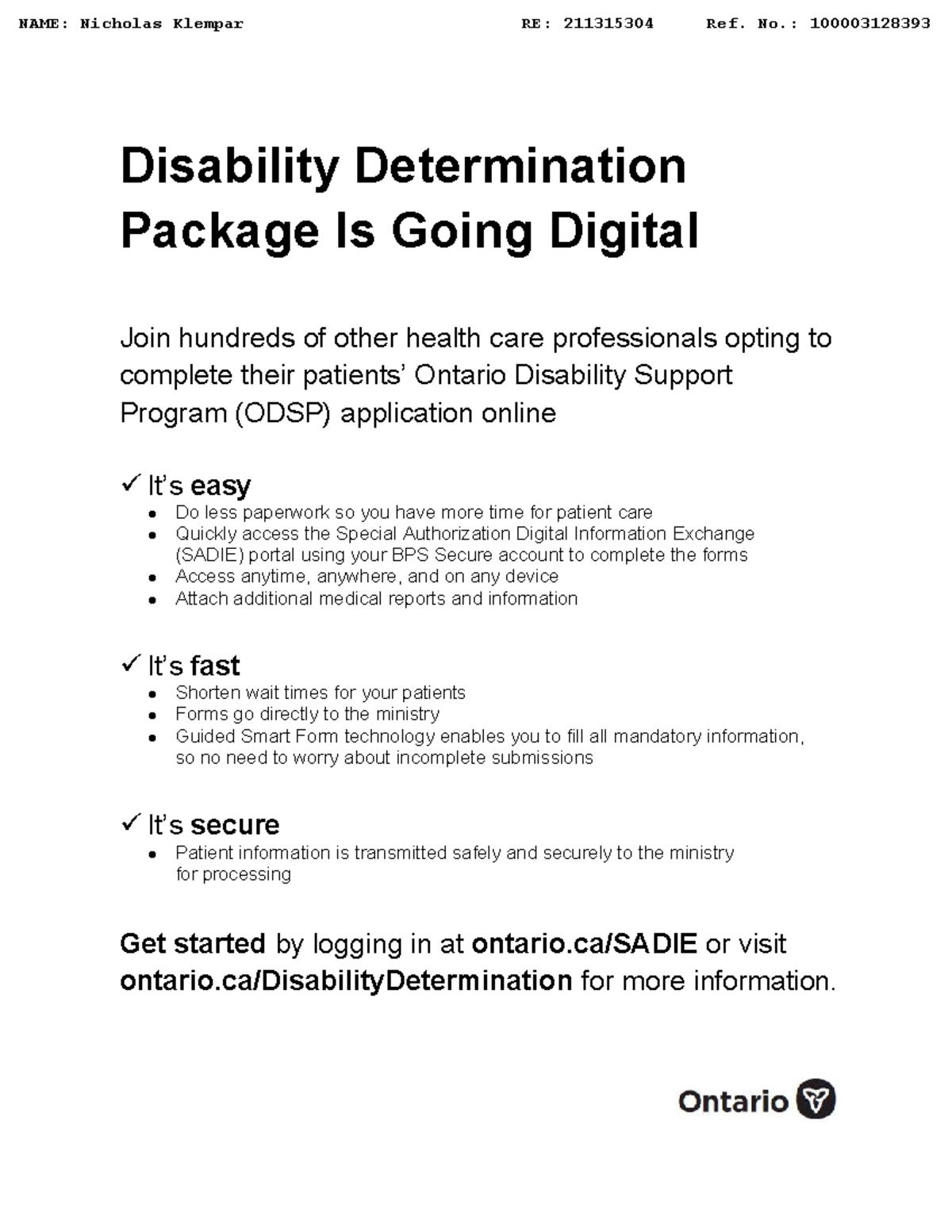 ODSP Disability Determination Package Instructions and Guidance - Studocu