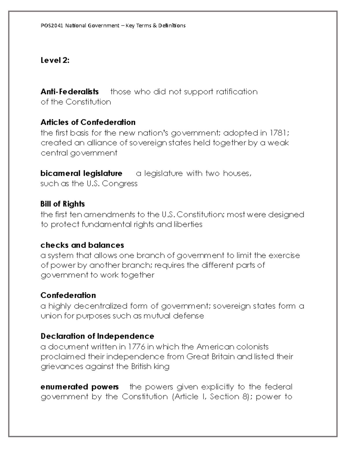 POS2041 National Government Chapter 2 Key Terms Definitions - Studocu