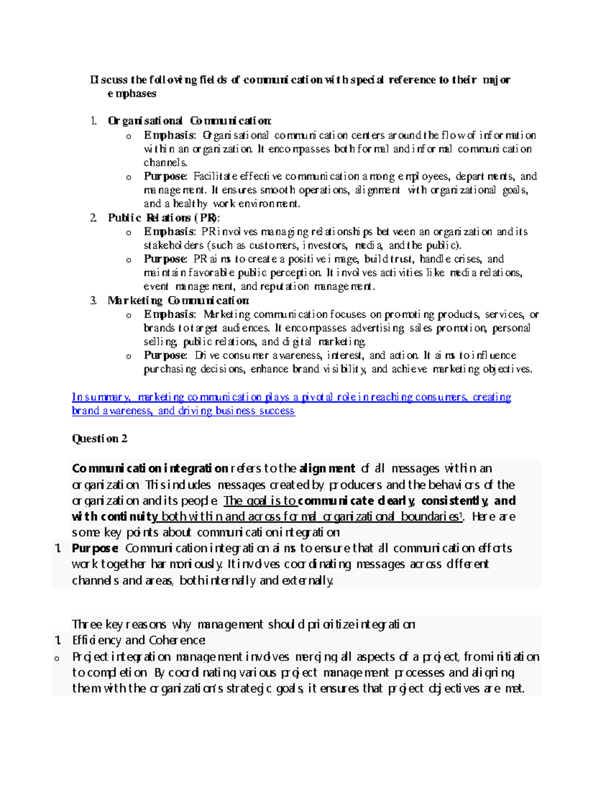 Com 480: Major Emphases in Communication Fields & Integration ...