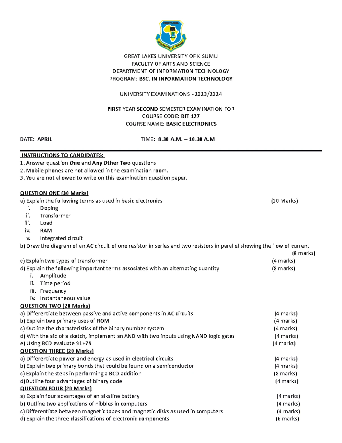 Computer Studies Form 3 - Final Exam Question Paper Code 052434 - Studocu