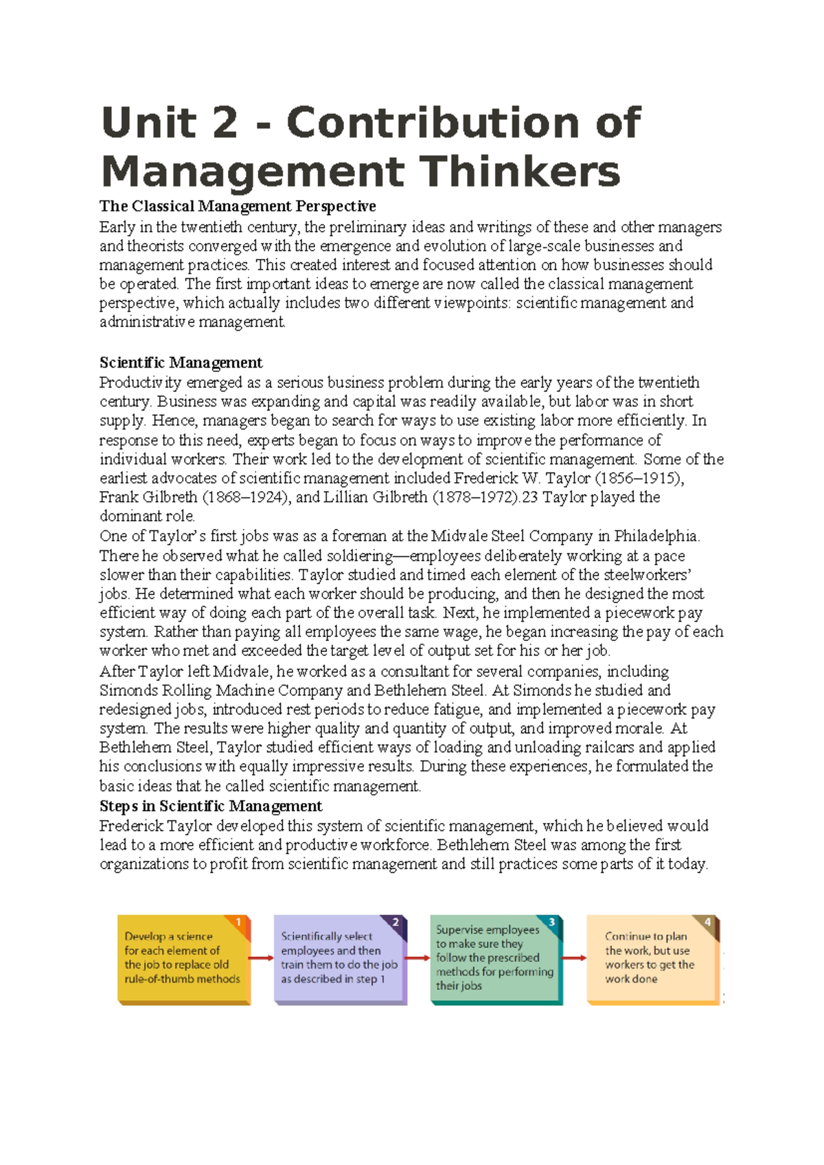 Unit 2 - Contribution of Management Thinkers - This created interest ...