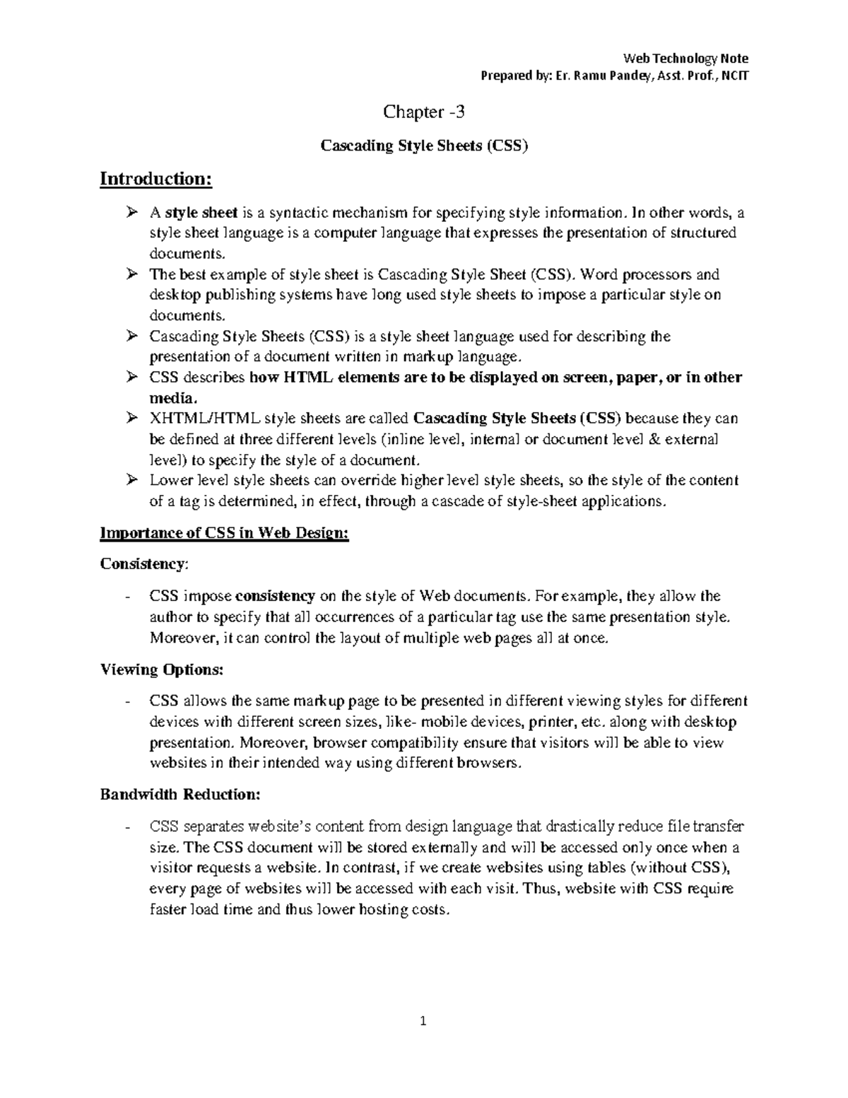 Web Technology Note: Chapter 3 - Comprehensive CSS Guide (WT 101) - Studocu