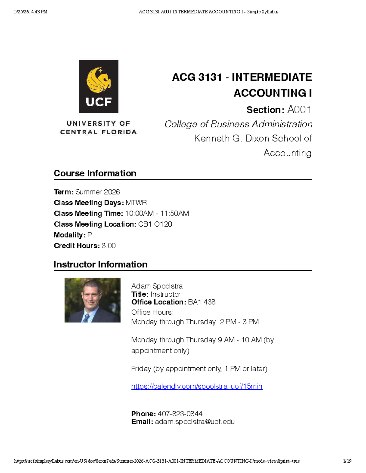 ACG 3131 A001 Intermediate Accounting I Syllabus - Summer 2026 - Studocu