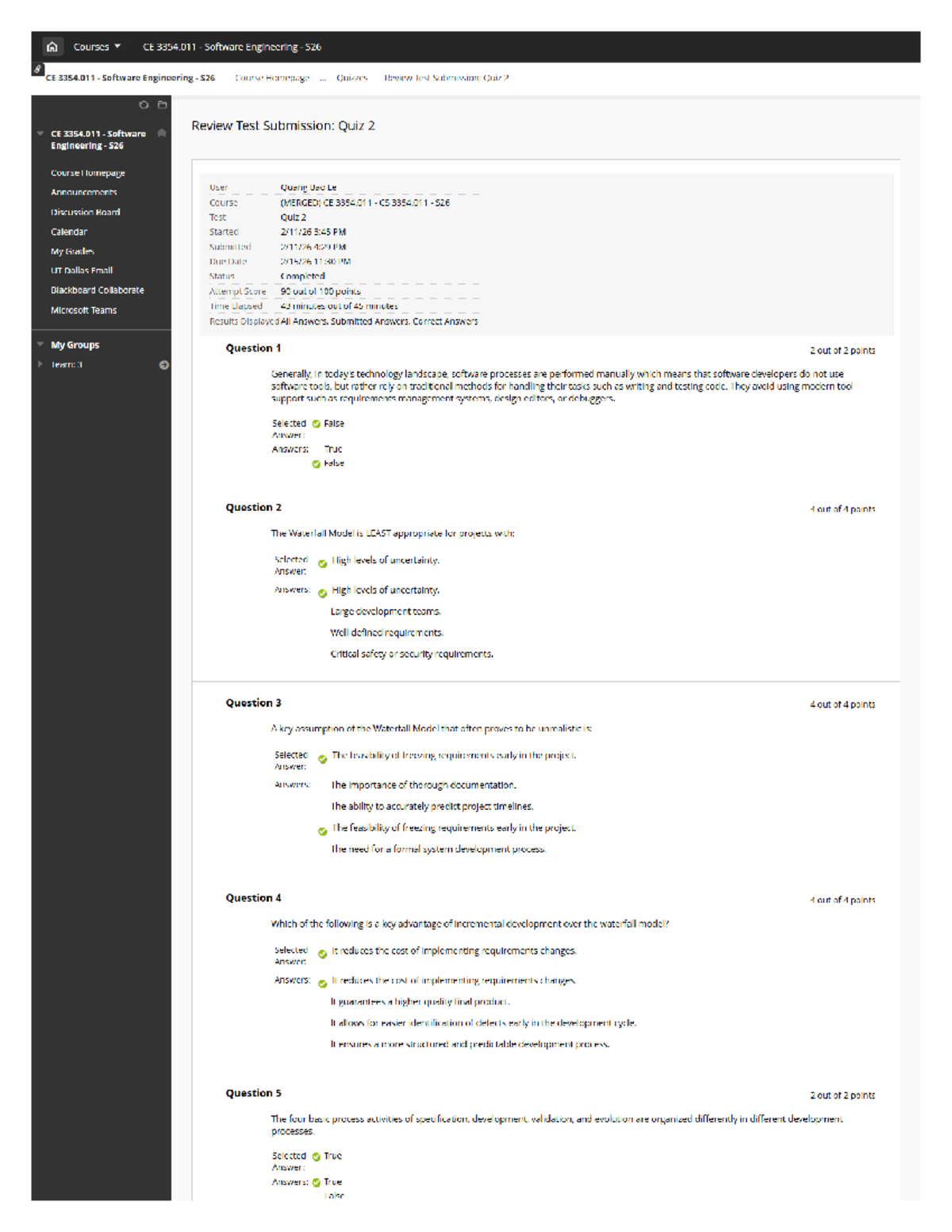 CE 3354.011 Software Engineering S26 Quiz 2 Review Answers - Studocu