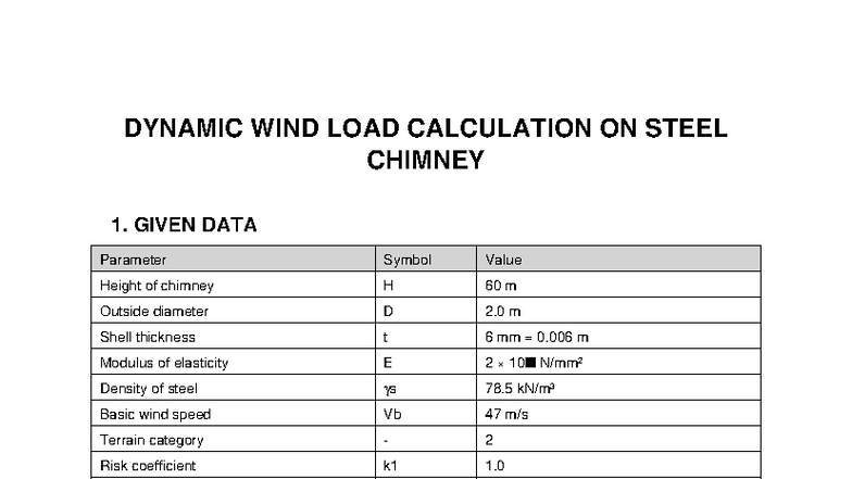 DYNAMIC WIND LOAD ANALYSIS ON STEEL CHIMNEY - ENGINEERING REPORT - Studocu
