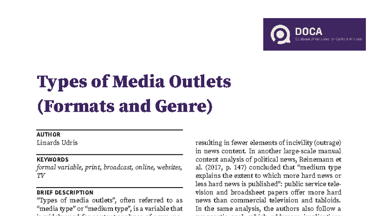 Types of Media Outlets: Formats and Genres Analysis - Studocu