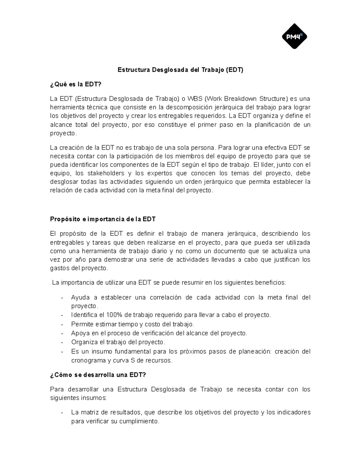 Guía EDT: Estructura Desglosada del Trabajo en Proyectos - Studocu