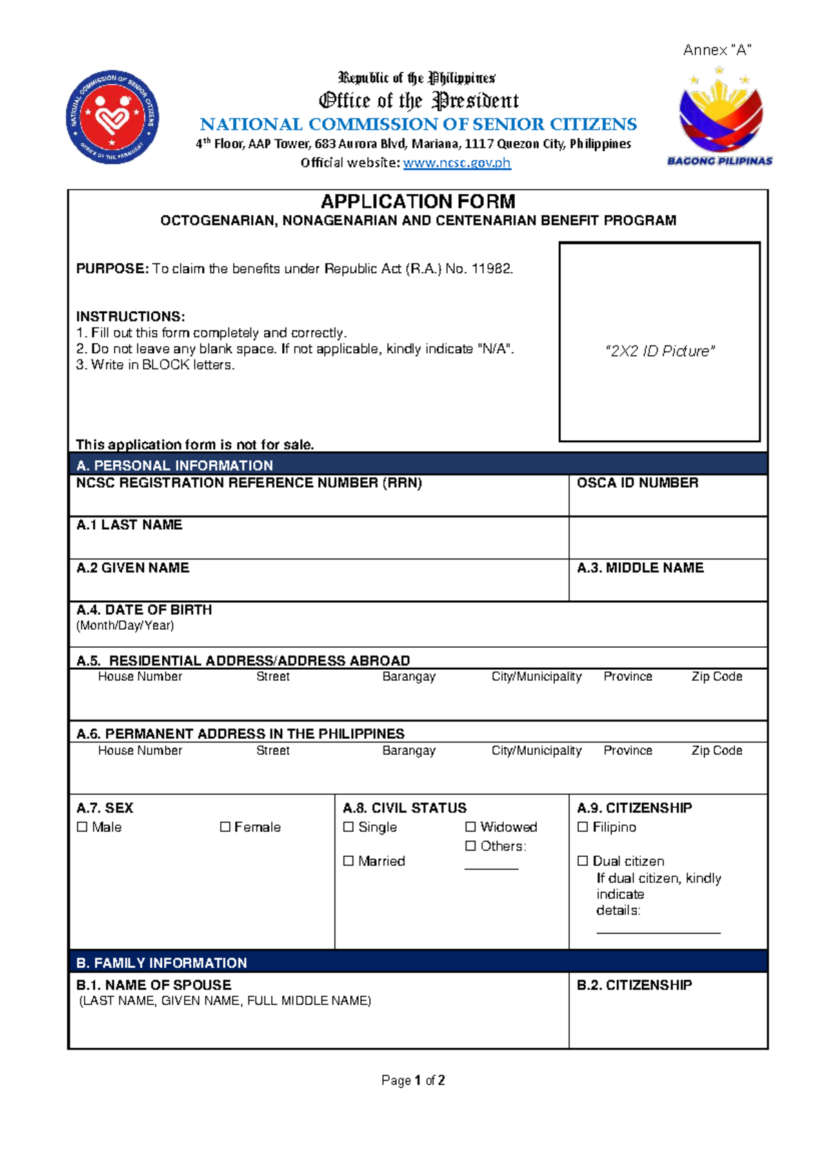 Application Form for Senior Citizens Benefits (R.A. No. 11982) - Studocu