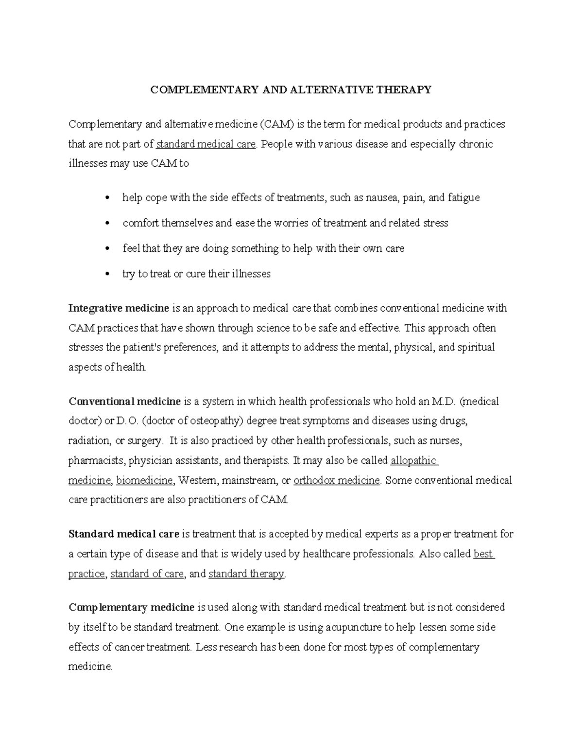 Complementary and Alternative Therapy - COMPLEMENTARY AND ALTERNATIVE ...