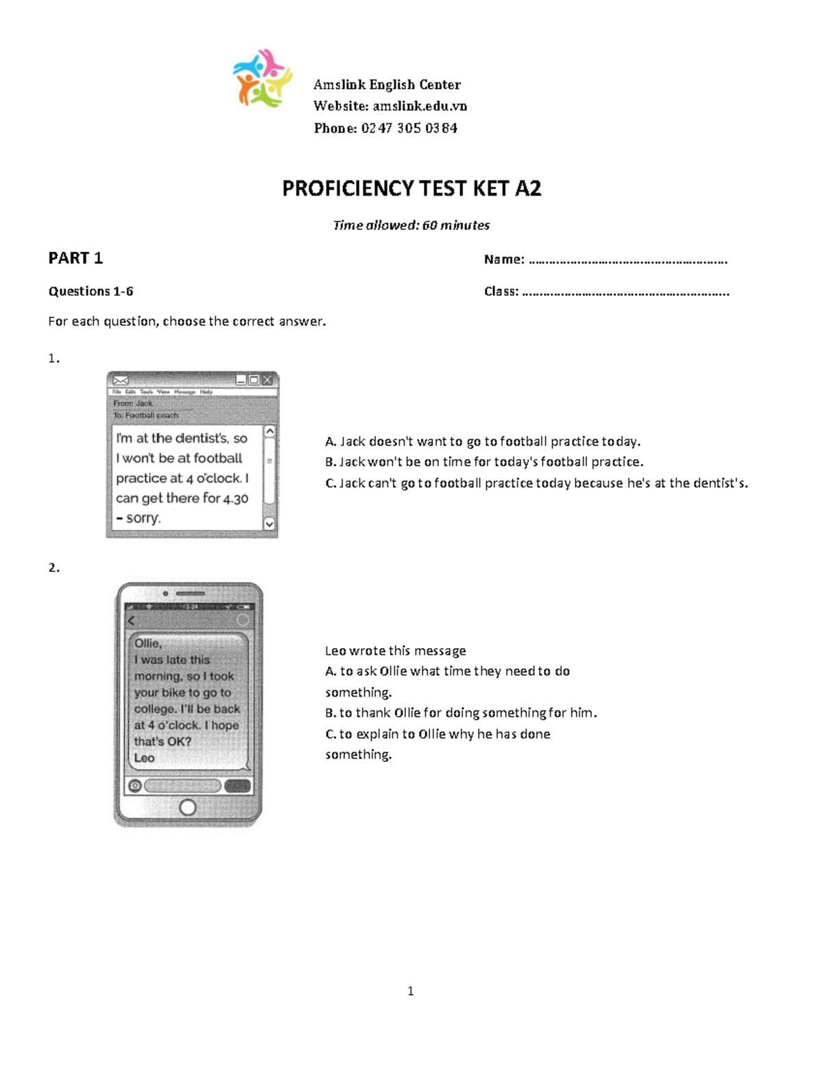 KET Proficiency Test A - Preparation Notes & Exercises - Studocu