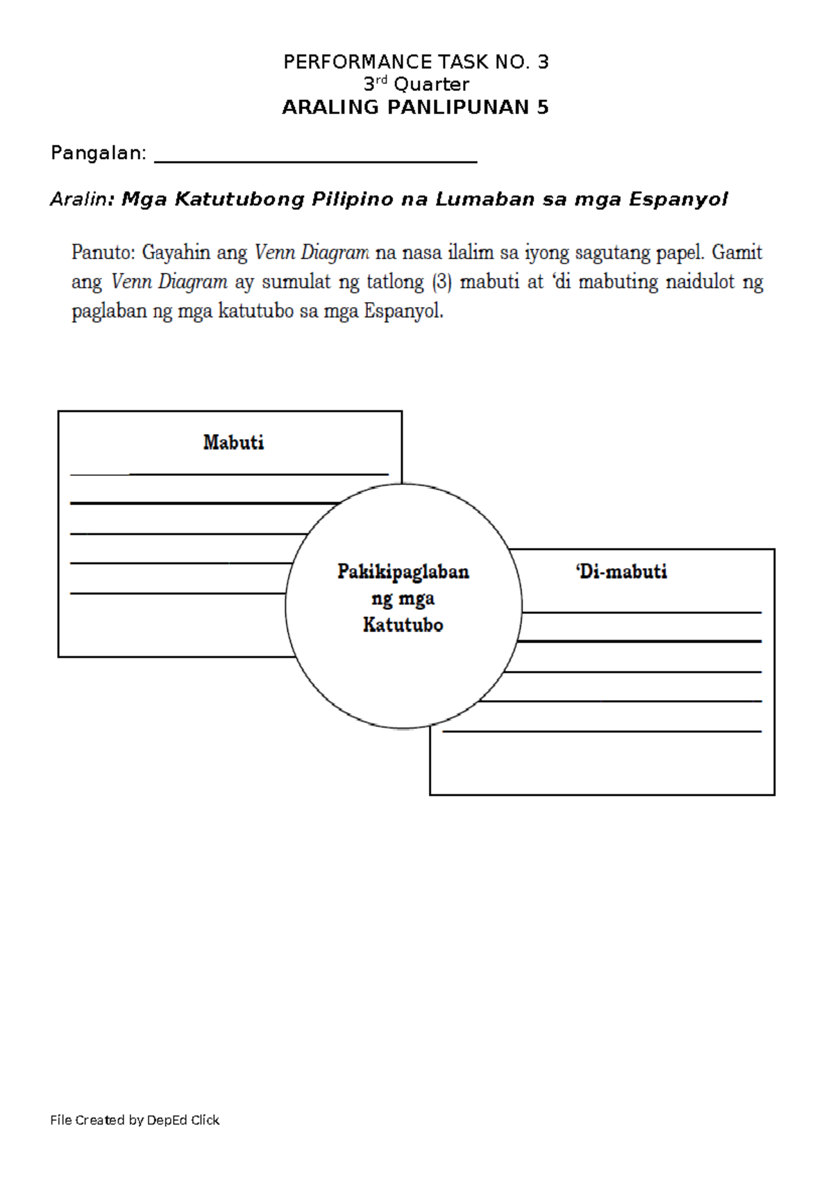 AP5 Ptask 3 Q3 - araling panlipunan - General Education - PERFORMANCE ...