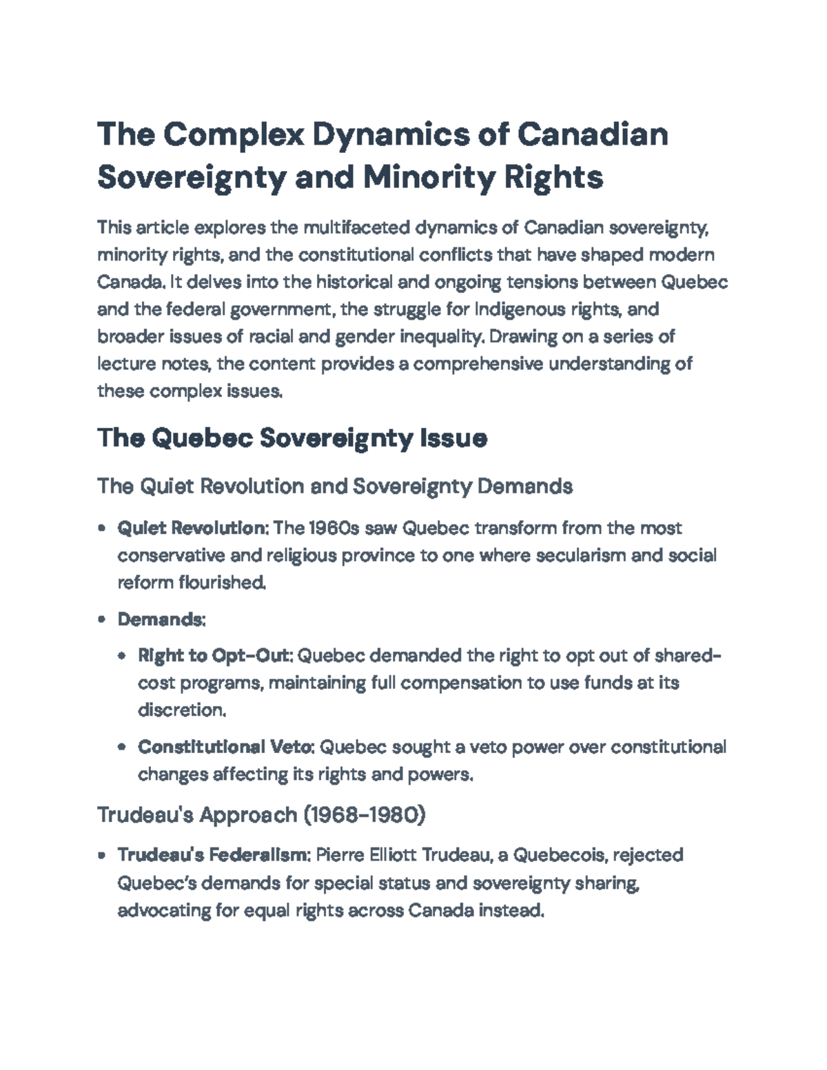 Canadian Sovereignty and Minority Rights: Historical Conflicts Explored ...