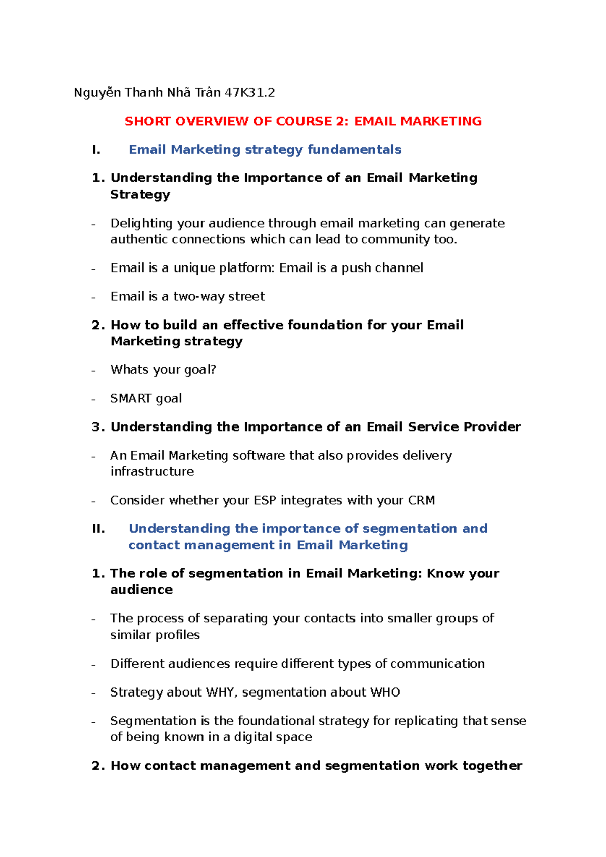 Shortoveriew 2 email mkt - Nguyễn Thanh Nhã Trân 47K31. SHORT OVERVIEW ...