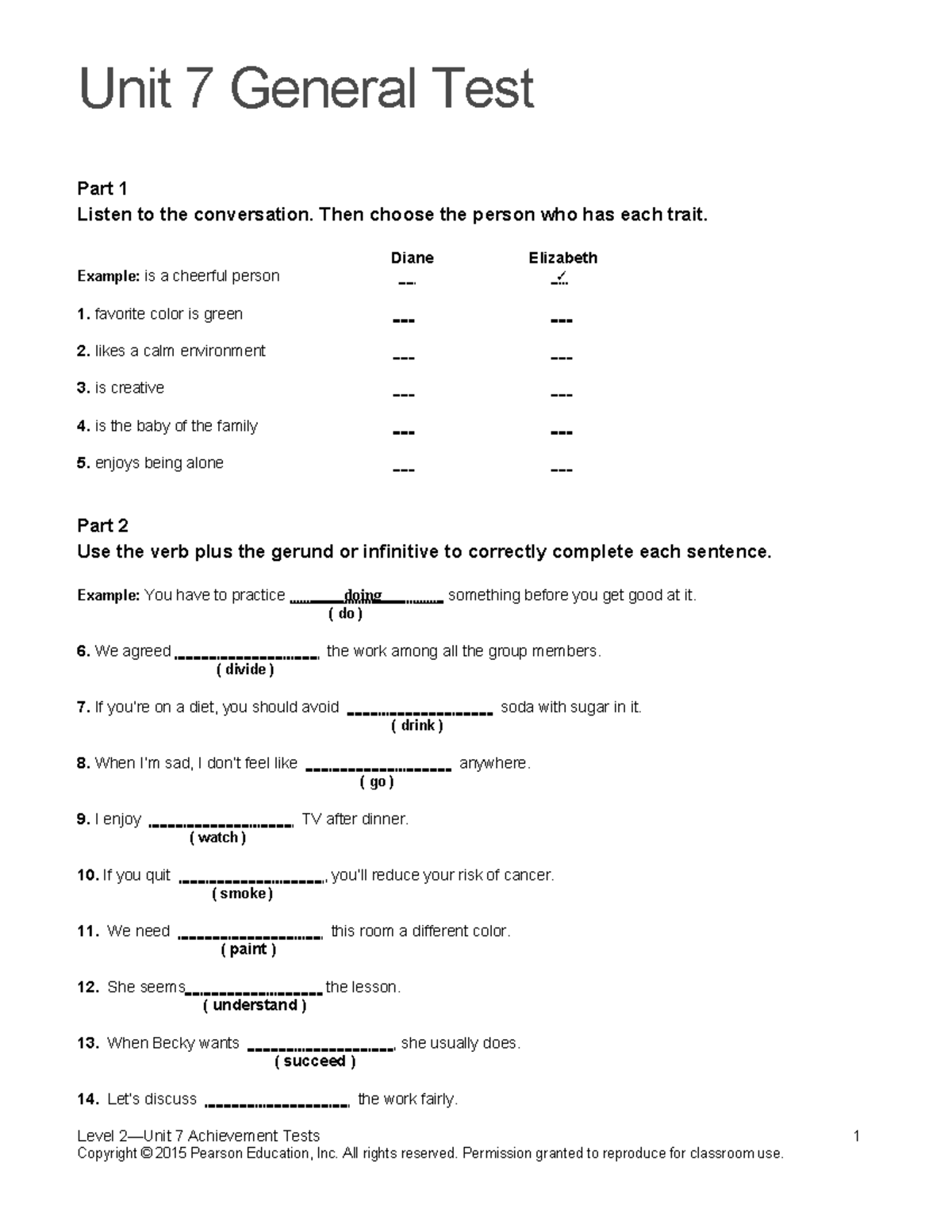 TN2 U7 General Test: Personality Traits & Verb Usage - Studocu