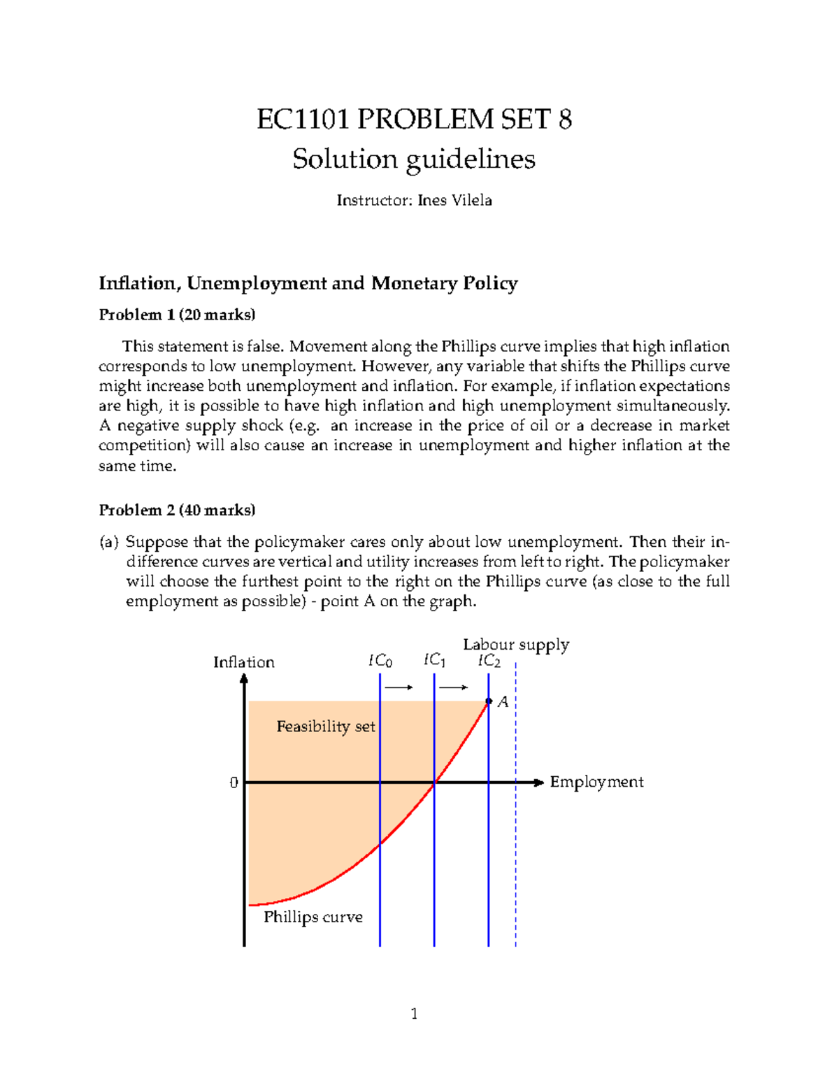 EC1101 Problem Set 8: Solutions on Inflation, Unemployment & Monetary ...