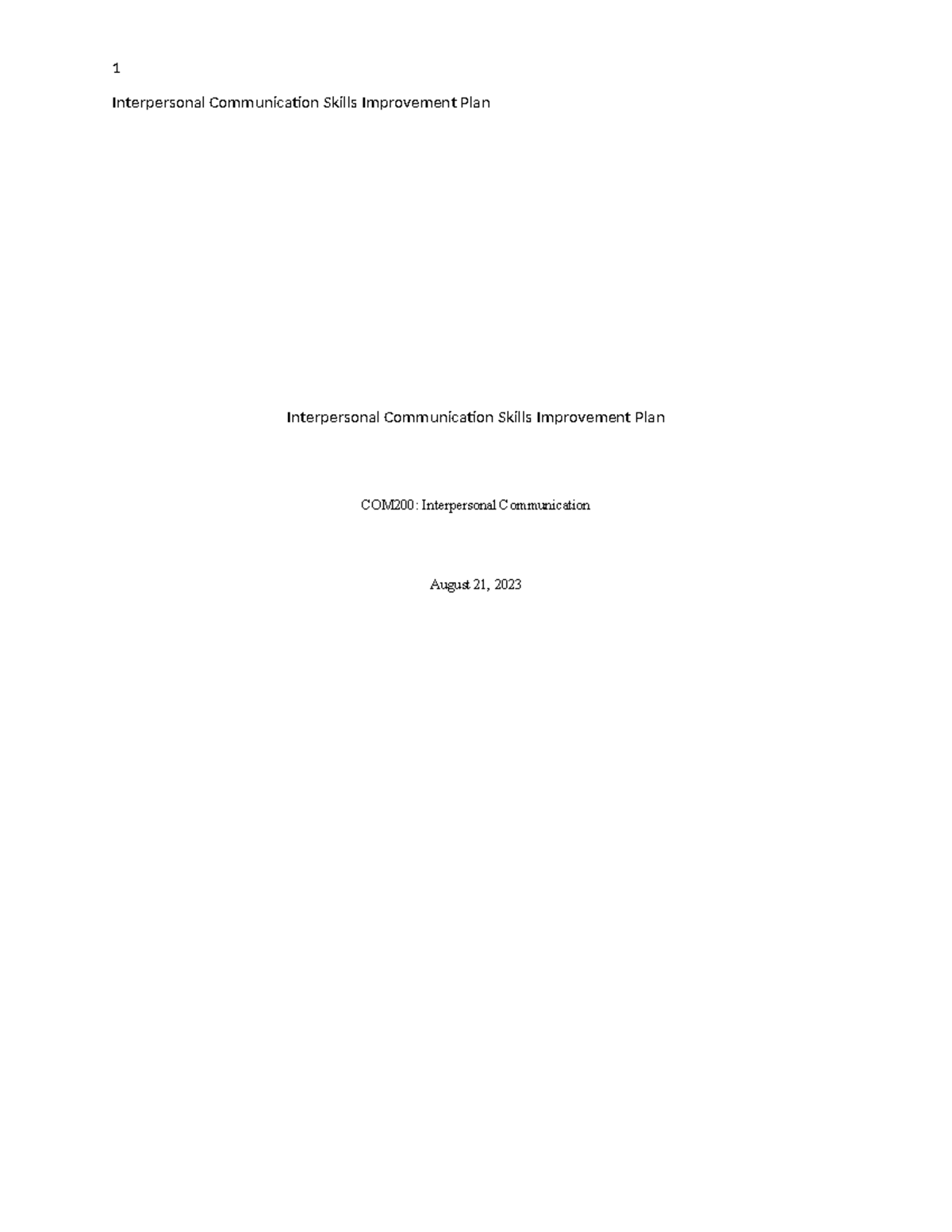 COM200 Week 1 Interpersonal Communication Skills Improvement Plan - Studocu